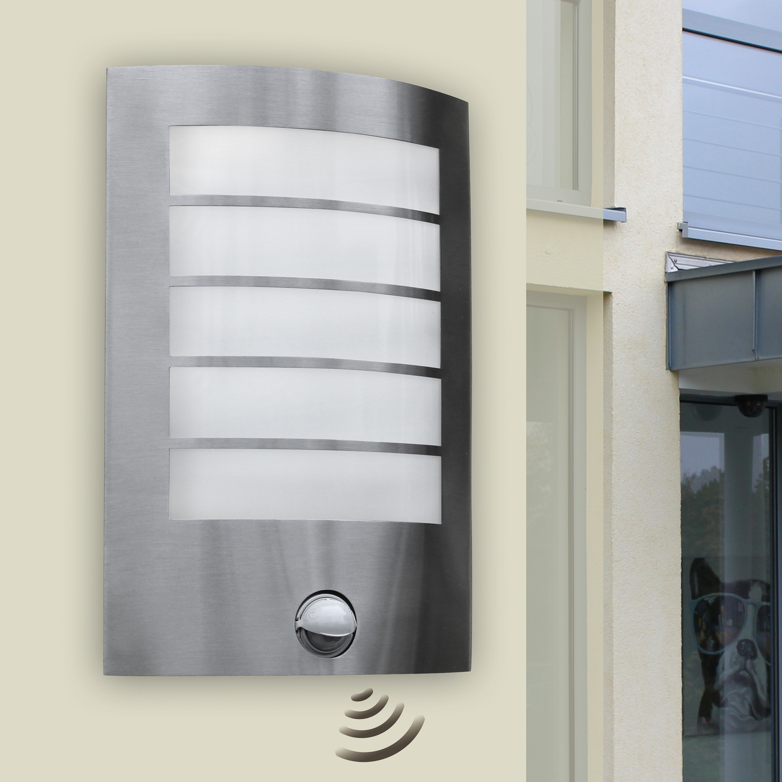 Slim LED outdoor wall light, motion sensor IP44