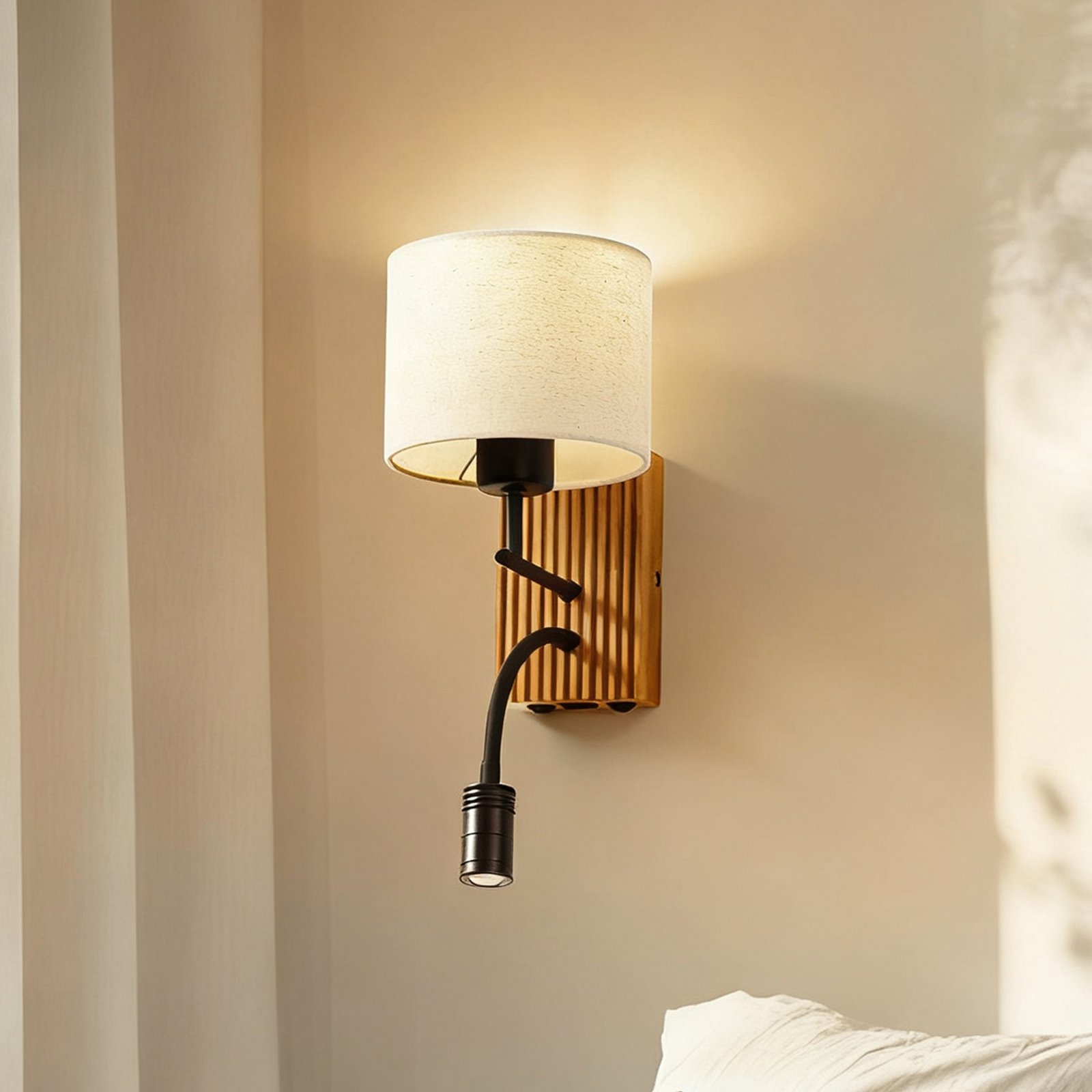 Applique murale Lieske, beige, 39 cm, lampe de lecture, textile - Lucande