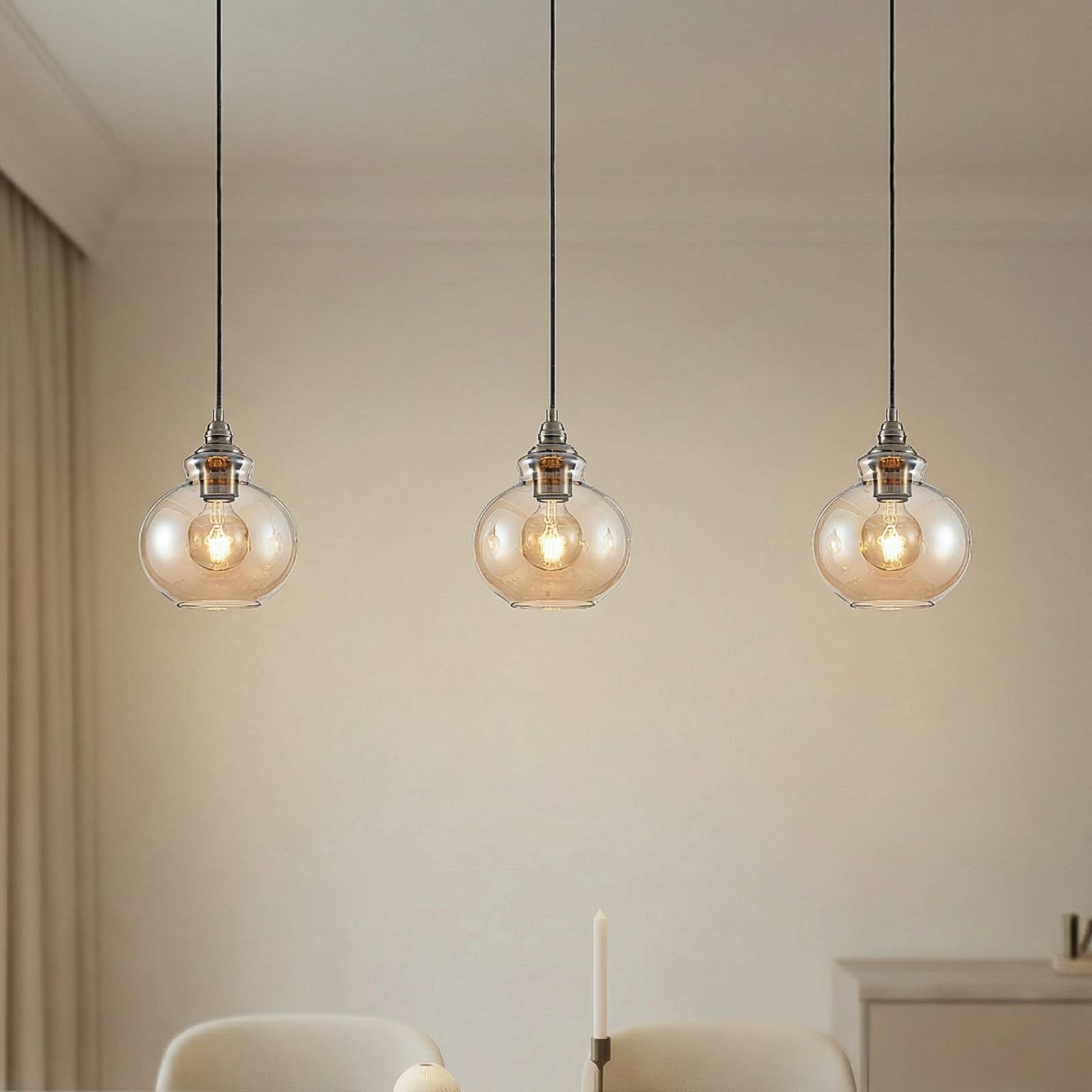 Lindby Pendelleuchte Tymoni, 3-flg., amber, Glas, Ø 20 cm günstig online kaufen