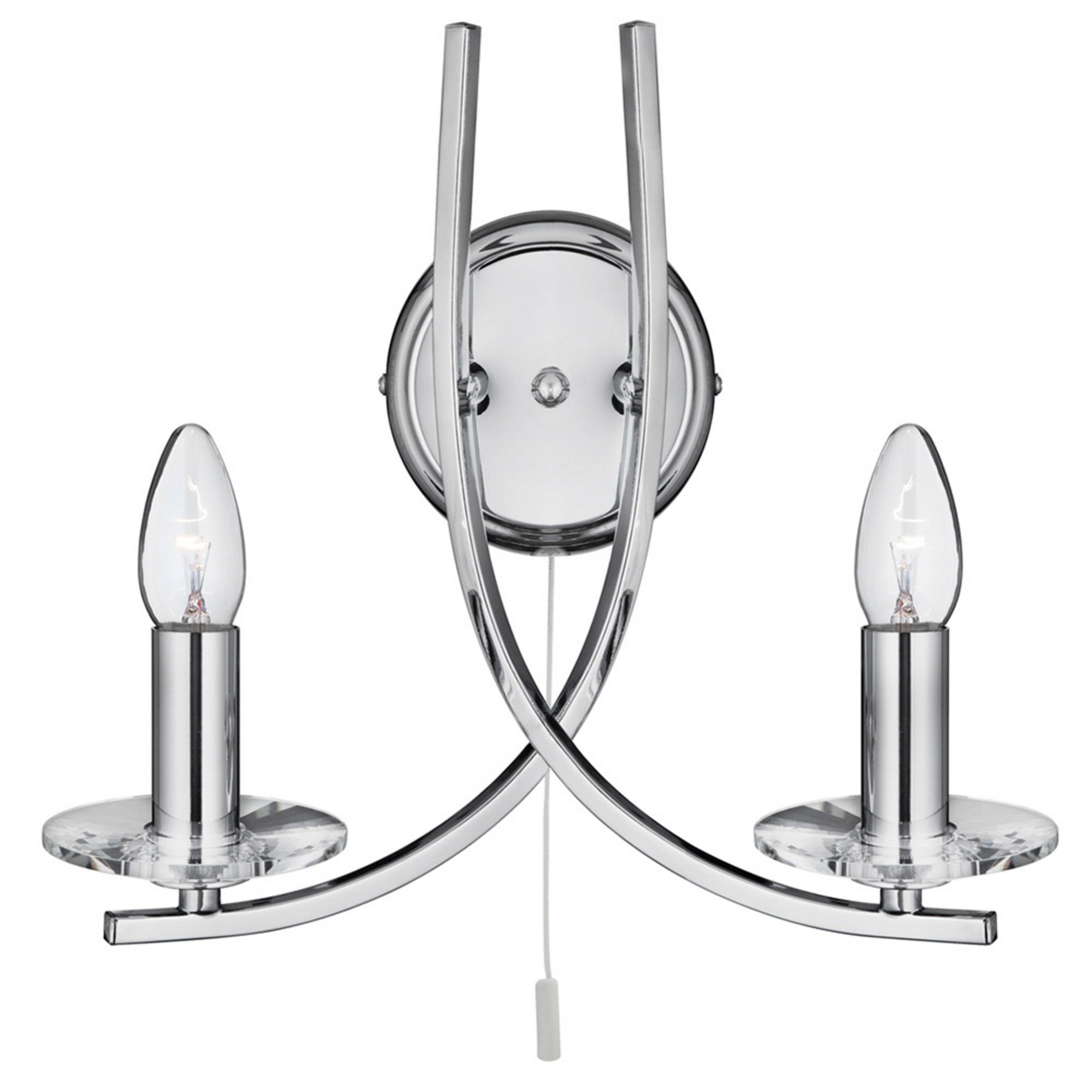 Chrome-coloured Ascona wall light with 2 bulbs