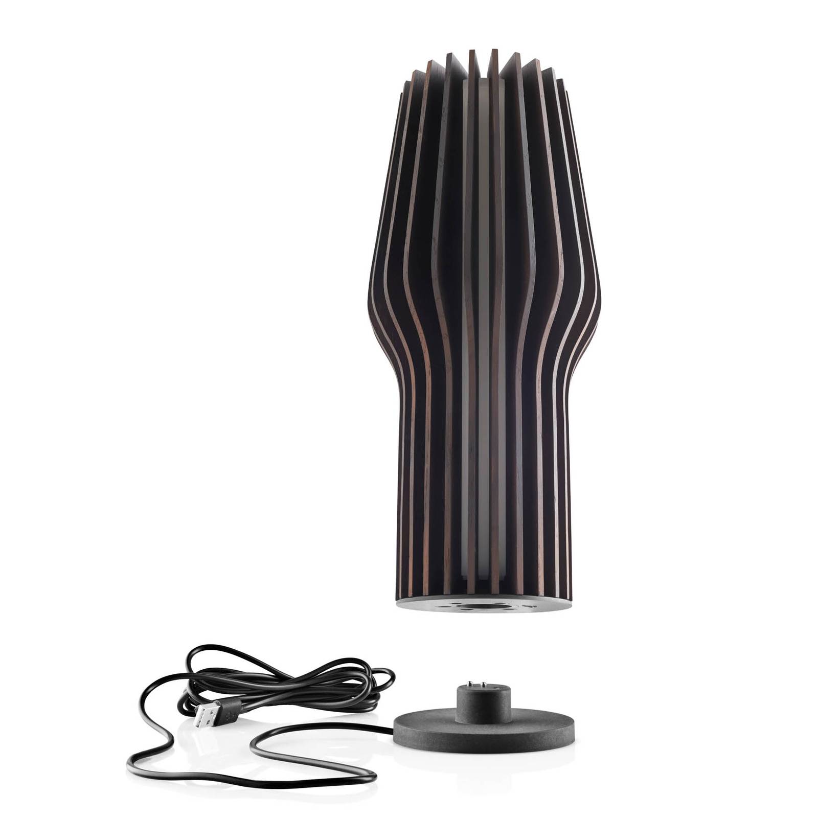 Eva Solo lampa stołowa LED Radiant, ciemne drewno, Ø 9,5 cm