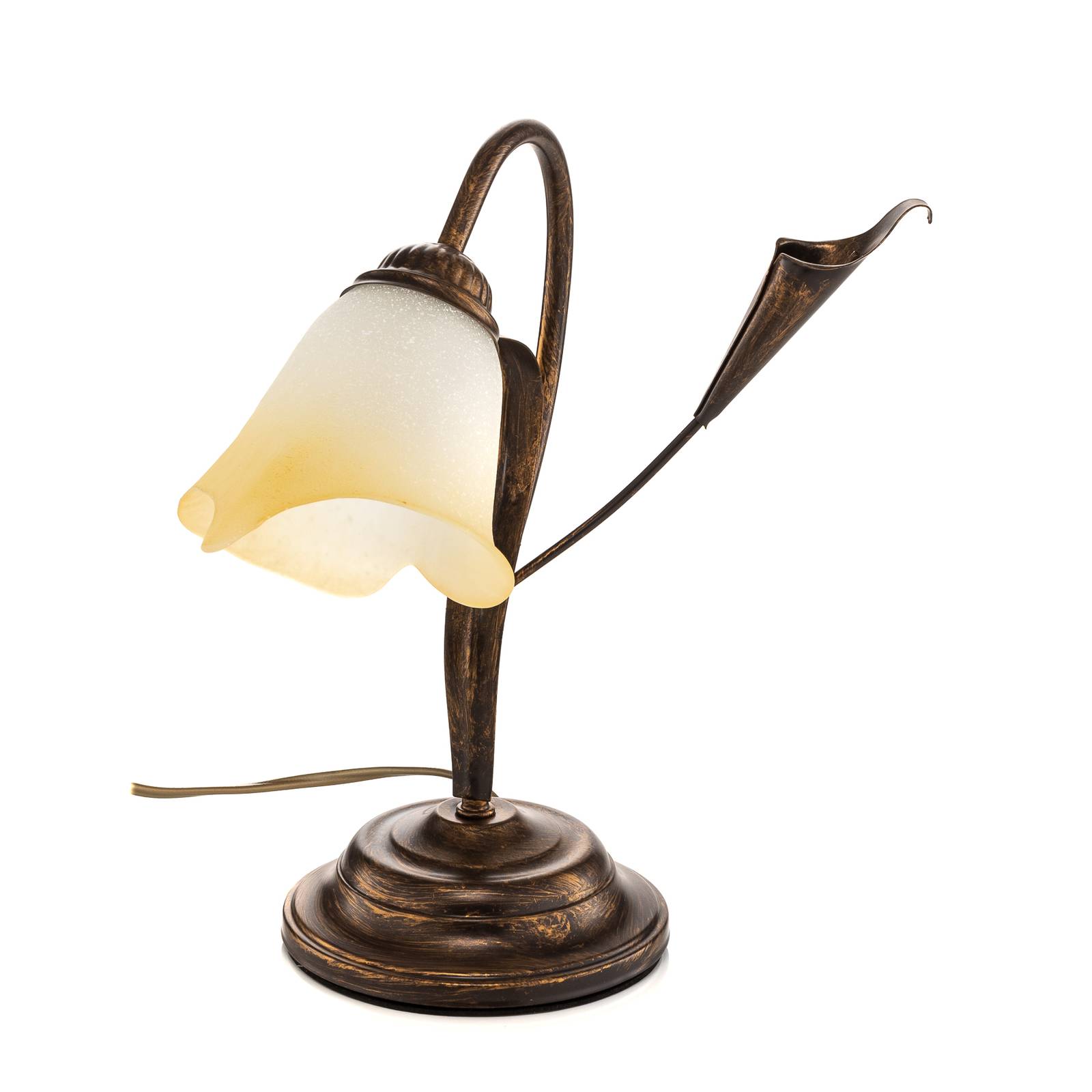 Lampe à poser Lucrezia bronze avec abat-jour fleur