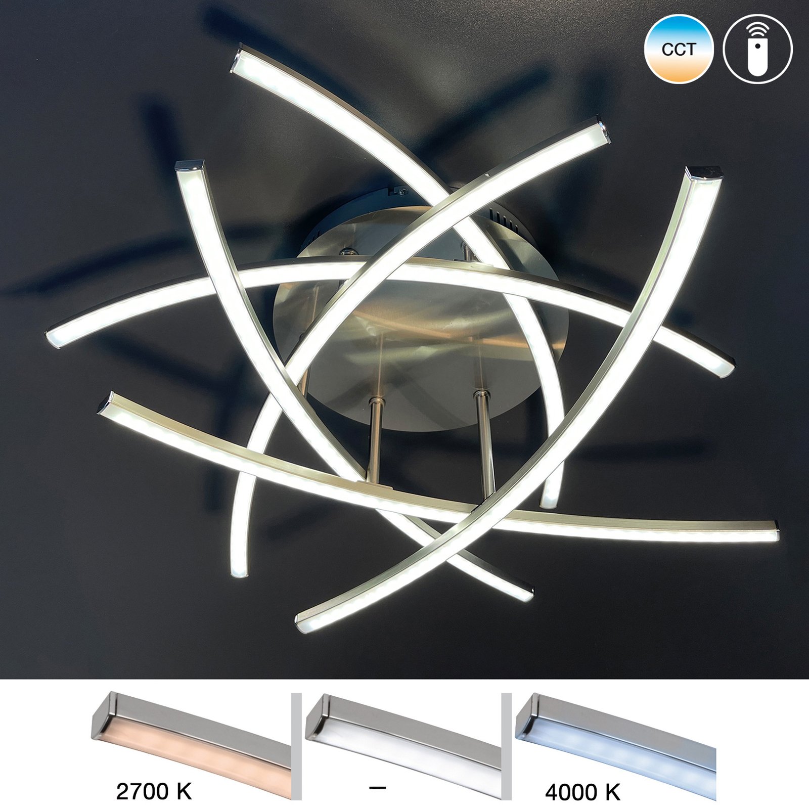 LED-Deckenlampe Cross Tunable White, 6-fl, nickel