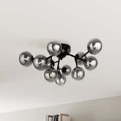 Maytoni laevalgusti Dallas, must/suitsuhall 12-lampe klaasist