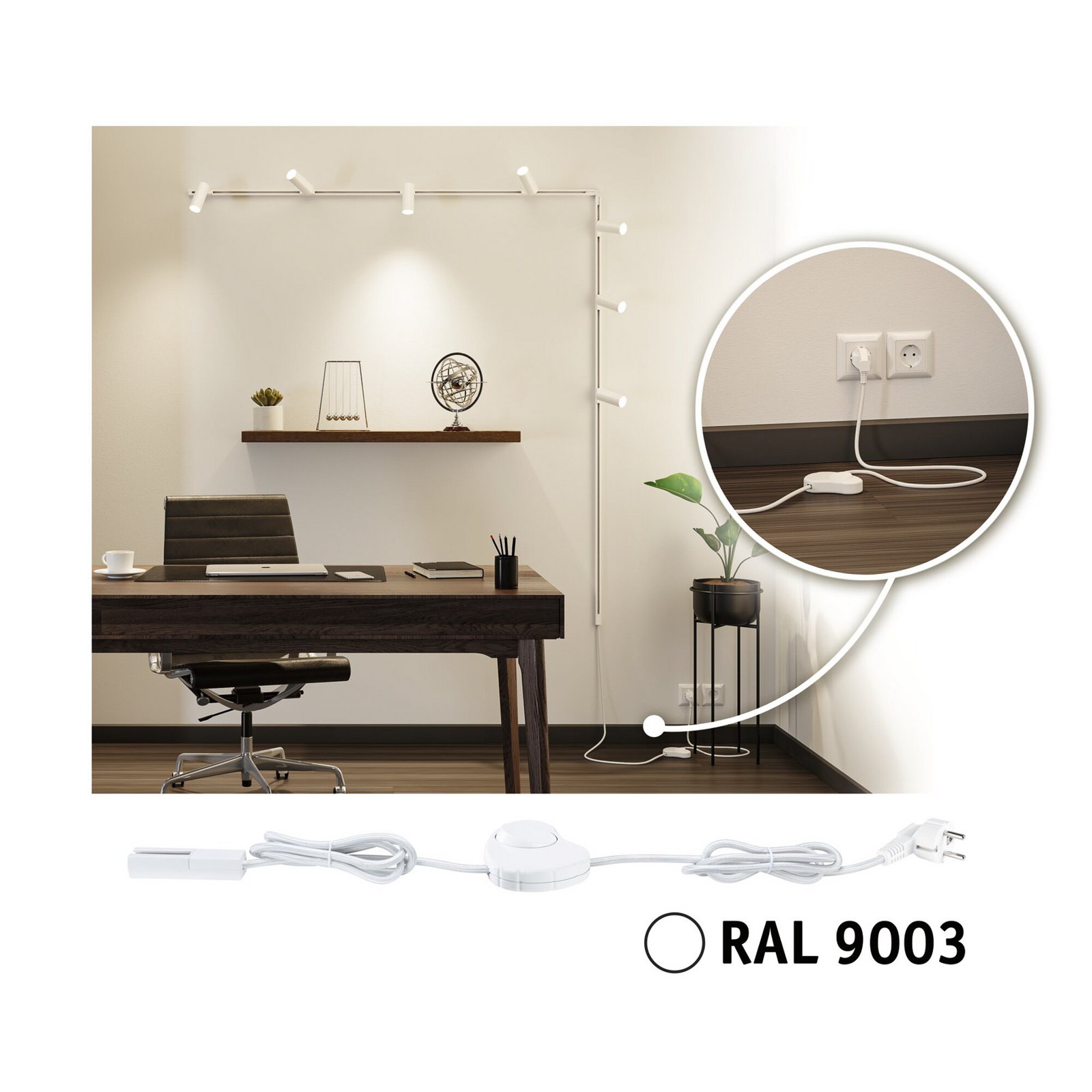 Paulmann URail Alimentación con interruptor, 200 cm, blanco señal