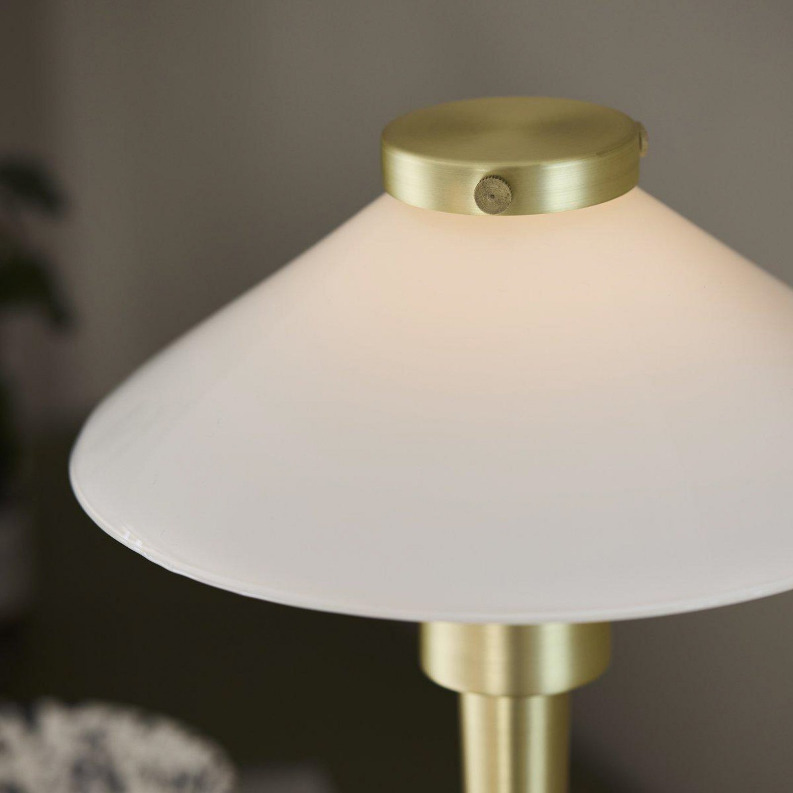 PR Home August table lamp, brass-coloured/opal, 34 cm, metal