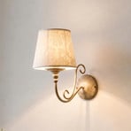 Wandleuchte Sofia Ecrie beige/goldfarben, Textil, Stahl, E27