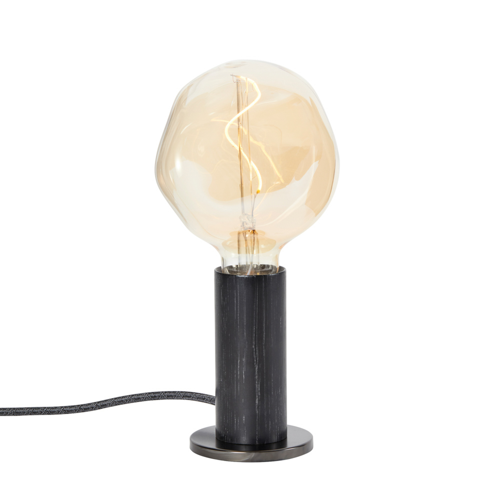 Tala table lamp Knuckle, clear globe bulb, black oak