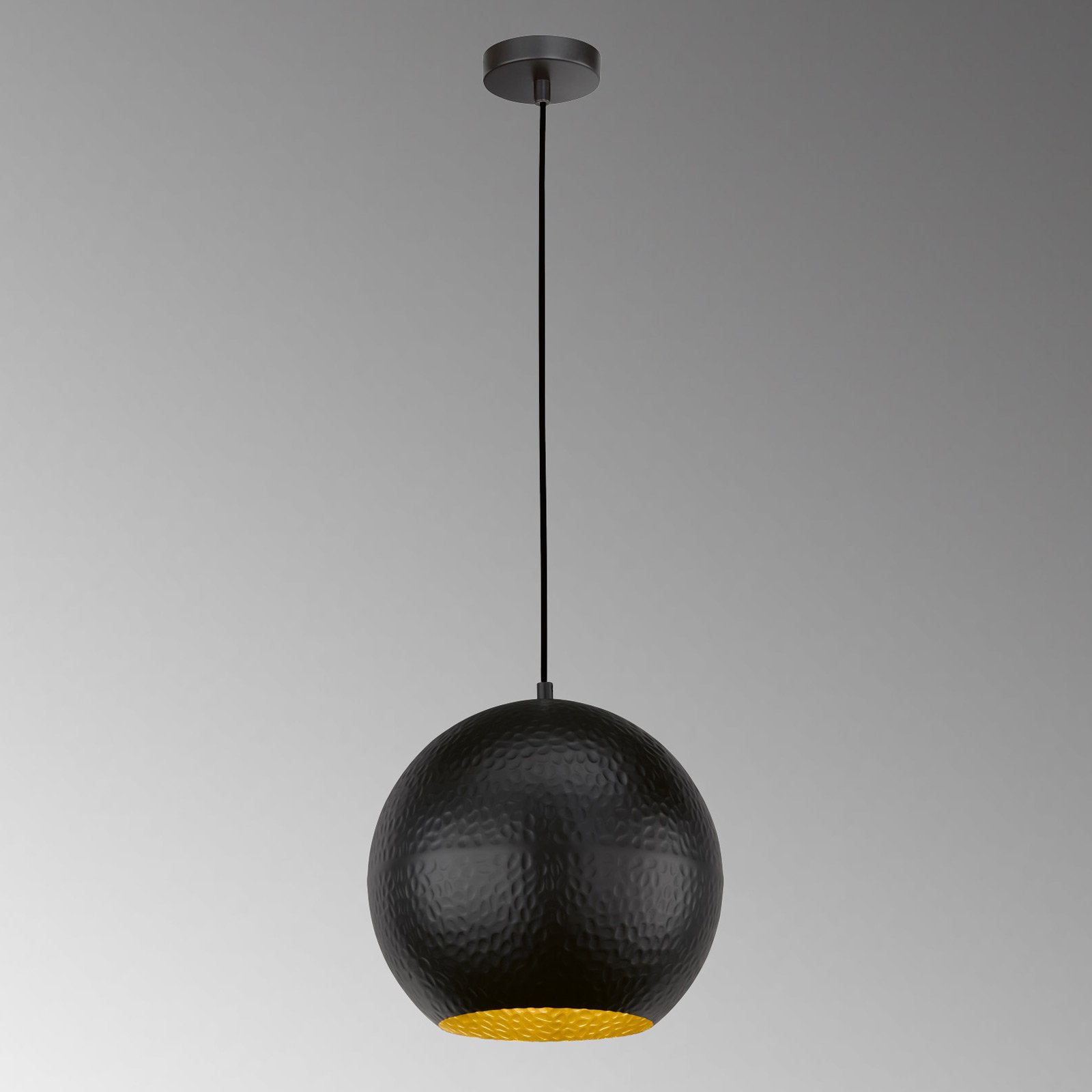 Mylon hanging light, black/gold, spherical