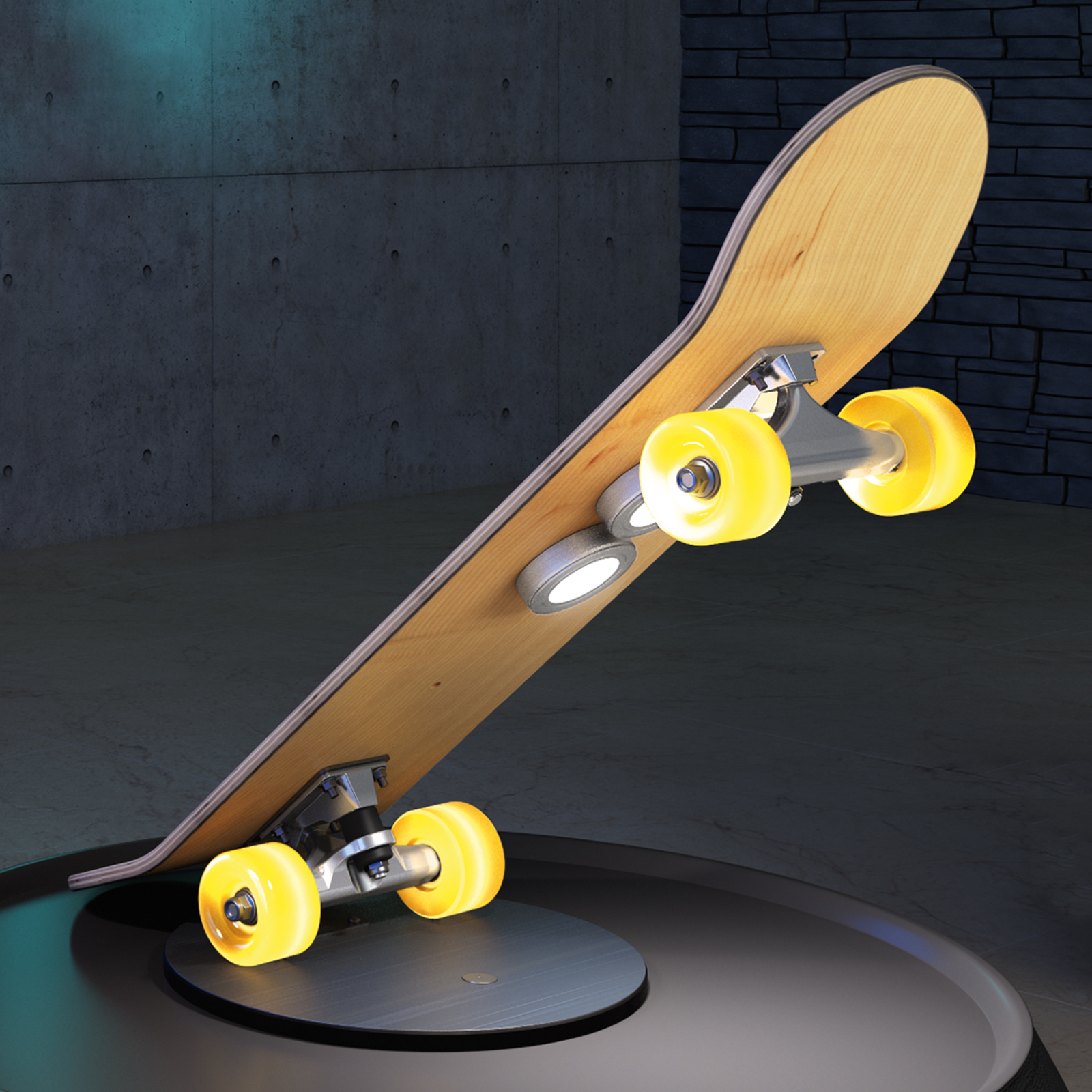 Evotec Light Cruiser skateboard table lamp with LEDs, for Living / Dining Room, maple wood, metal, plastic, 11 W, energy efficiency: A+, W: 20.2 cm, H: 53.5 cm