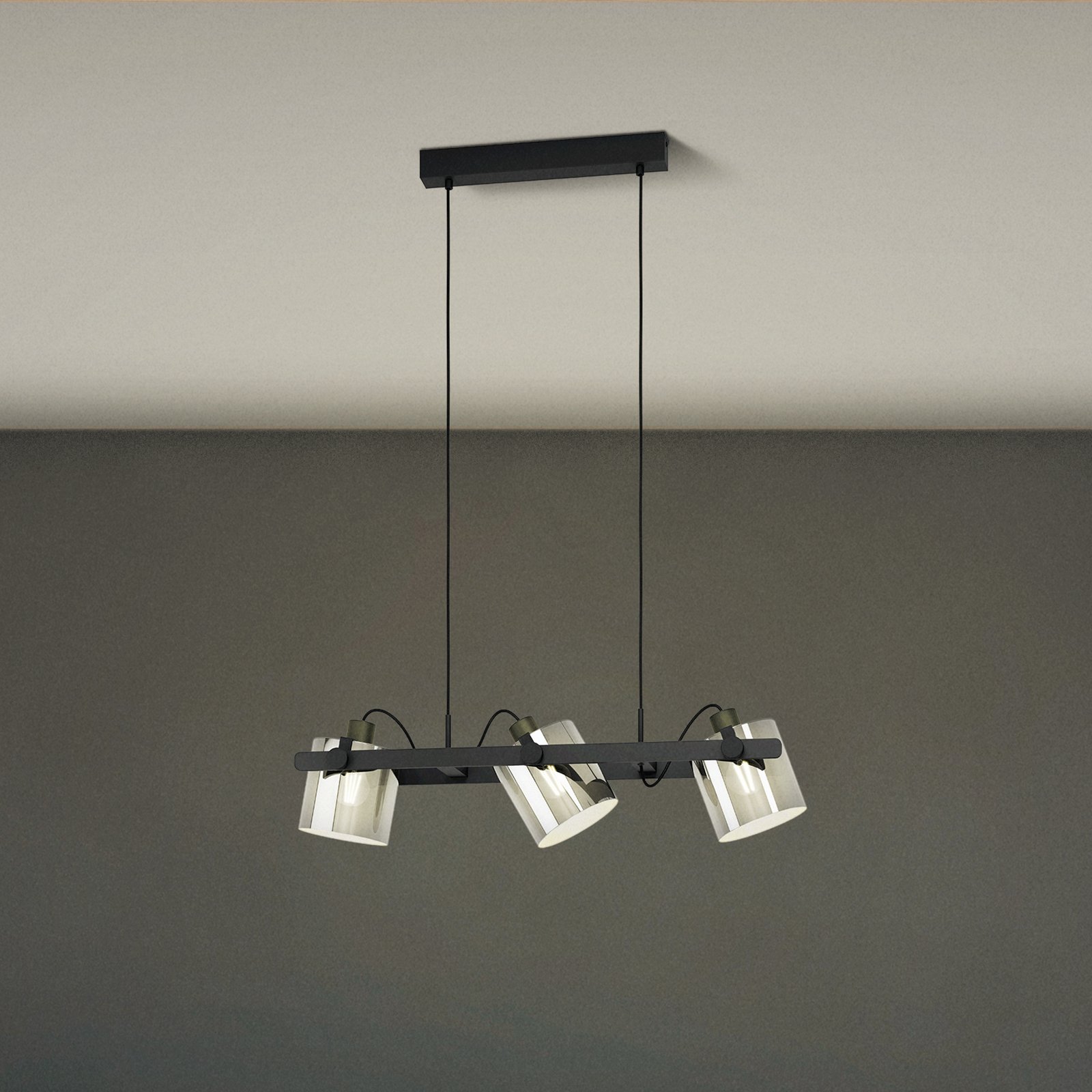 Hanglamp Hornwood 2, lengte 78 cm, zwart, 3-lamps.