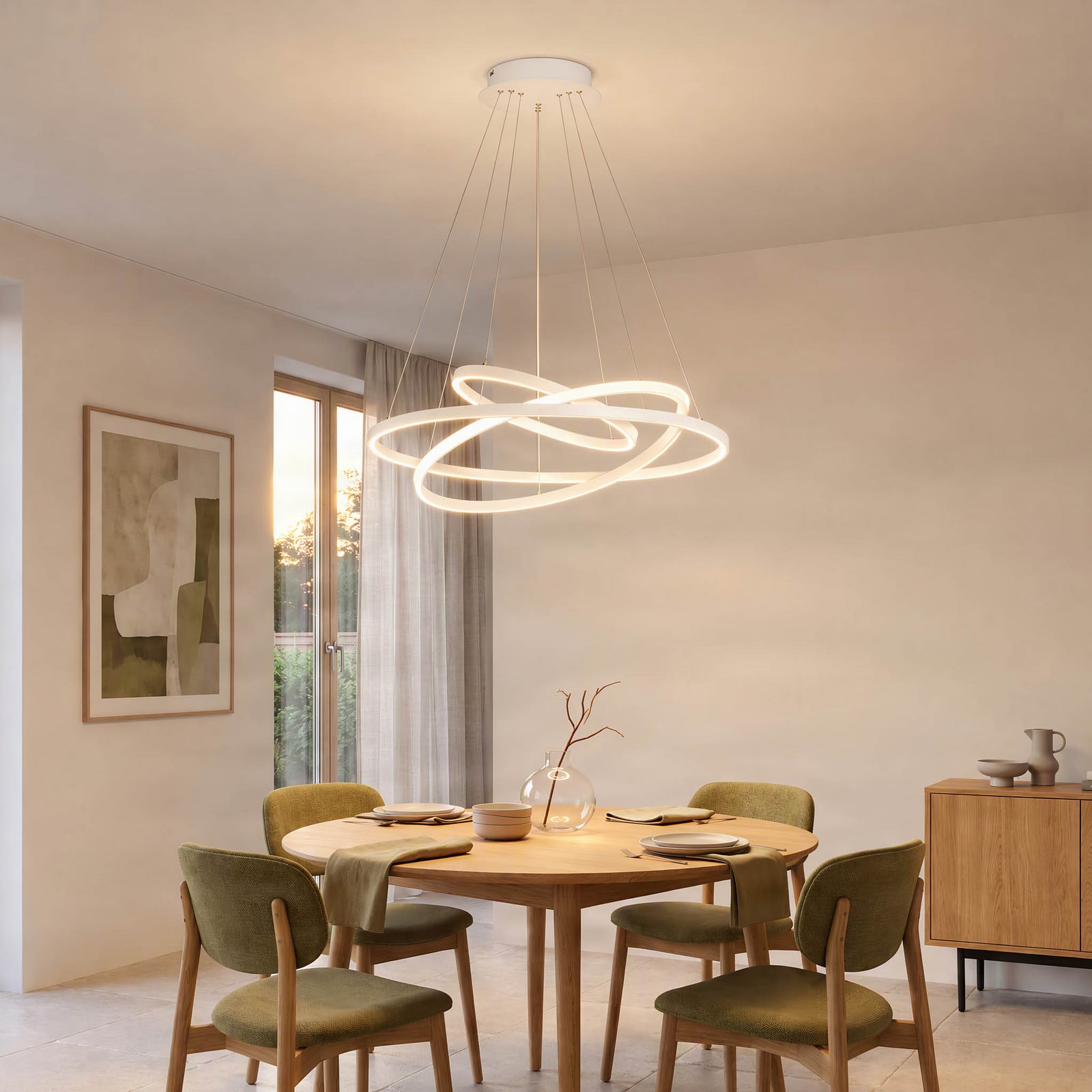 Suspension LED Lucande Ezana, blanche, métal, Ø 80 cm Suspension LED Lucande Ezana, blanche, métal, Ø 80 cm