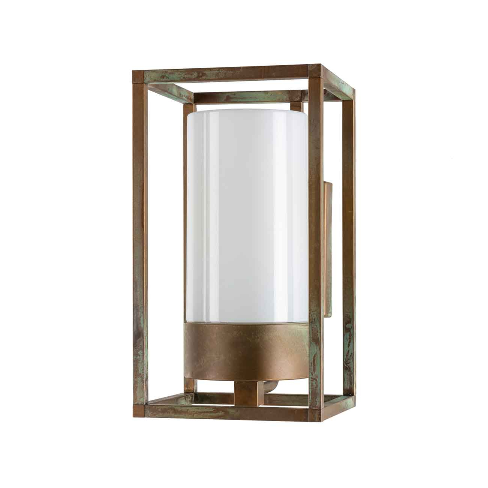 Moretti Cubic³ 3364 outdoor wall light antique brass/opal, brass, glass, E27, 52 W, energy efficiency: A++, W: 15 cm, H: 27 cm