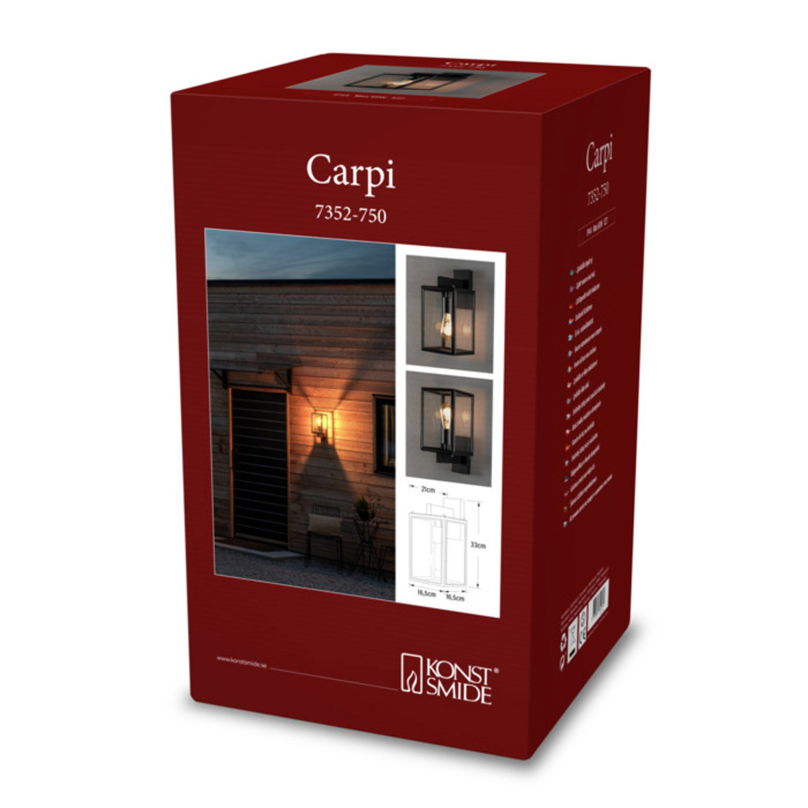 Vonkajšie nástenné svietidlo Carpi, čierna 16,5 cm