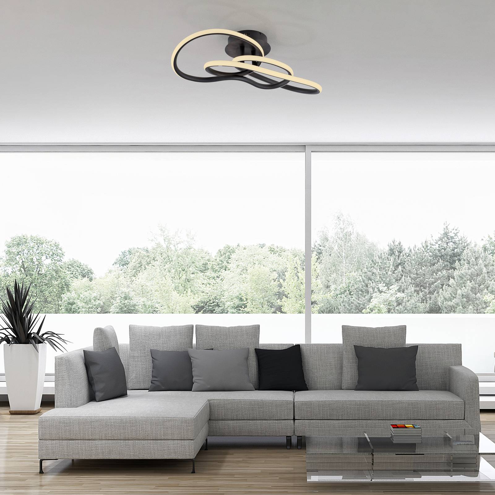  Paul Neuhaus Led-deckenlampe Twist, Schwarz, Länge 90 Cm Metall Switchdim 