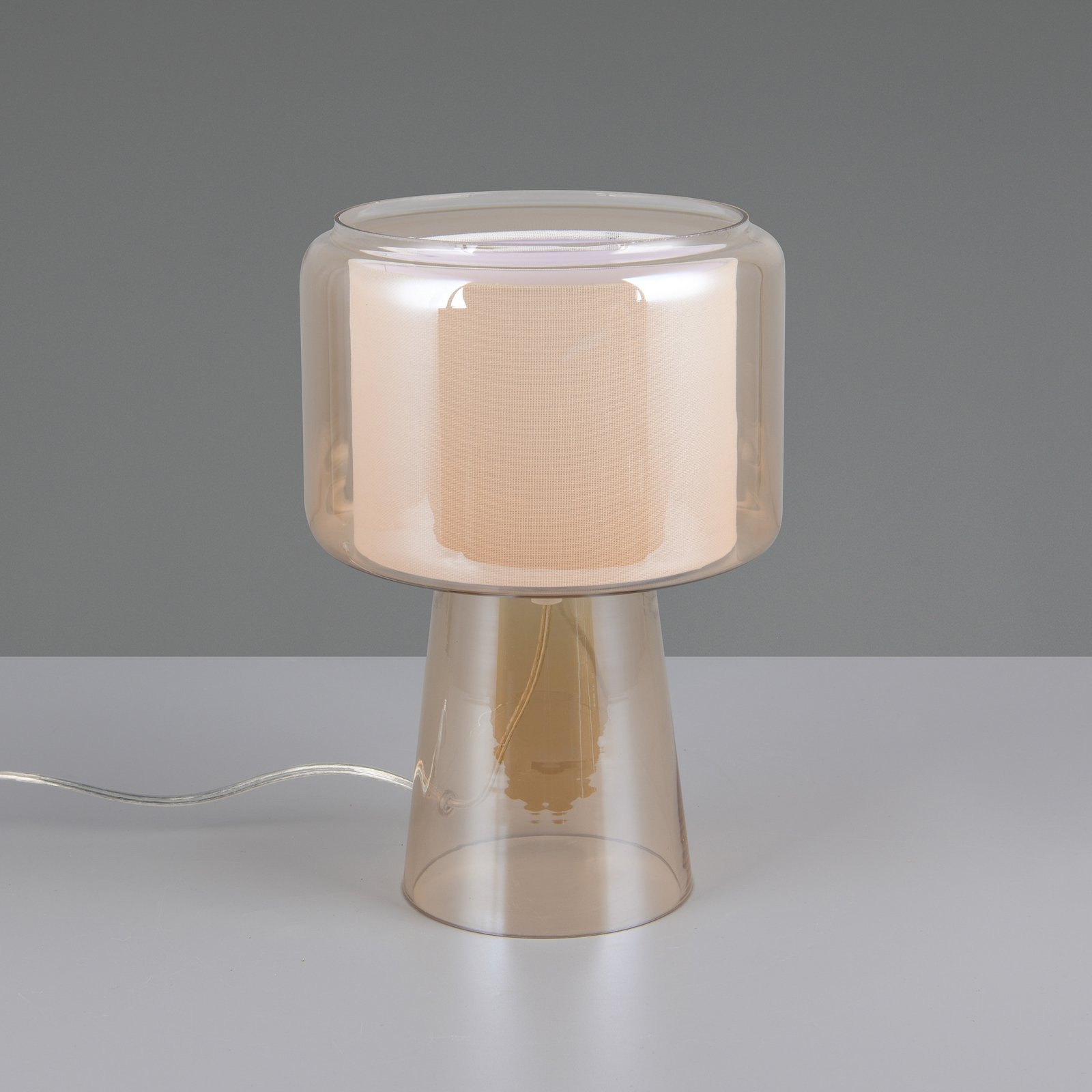 Lampada da tavolo Rocka, color ambra, altezza 29 cm, vetro/tessuto Lampada da tavolo Rocka, color ambra, altezza 29 cm, vetro/tessuto