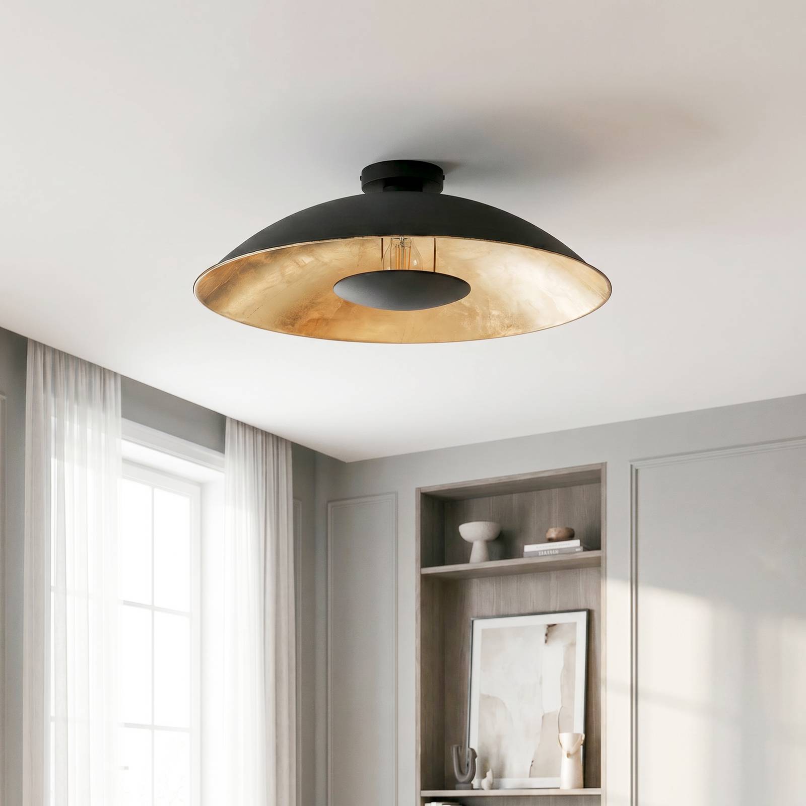 Lampa sufitowa Lindby Emilienne, czarny/złoty, metal, Ø 60 cm