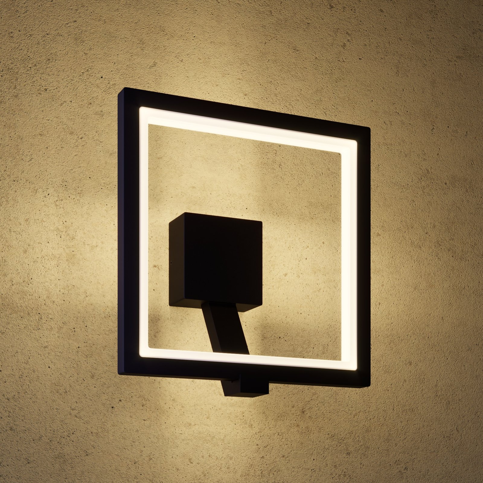 Lucande LED outdoor wall lamp Square, graphite grey, aluminium, polycarbonate, 8.6 W, energy efficiency: A+, W: 30 cm, H: 31.5 cm