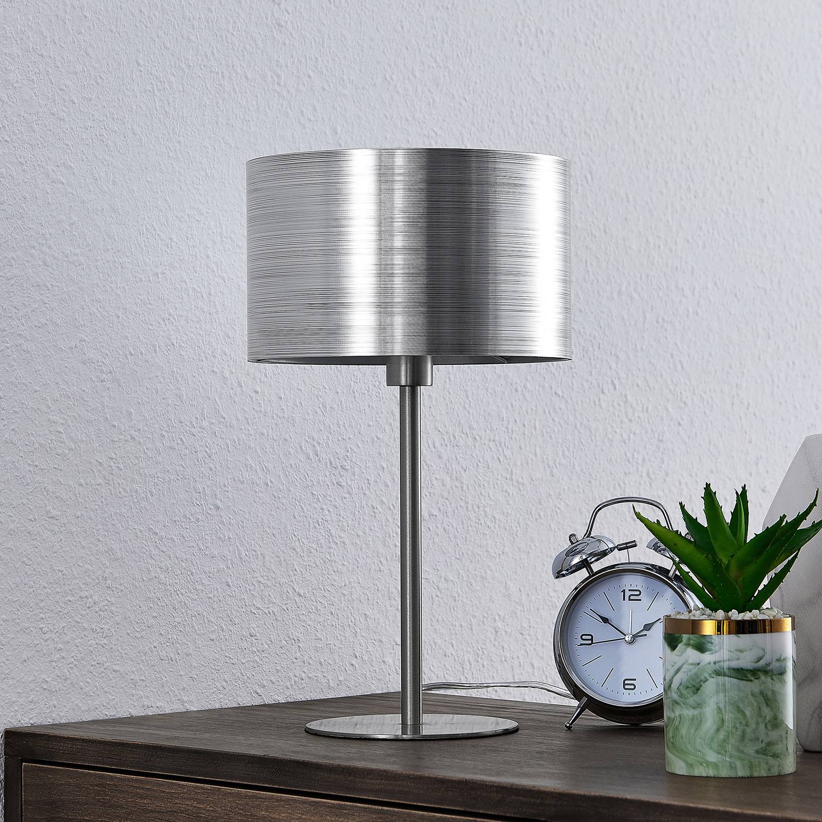 Lindby Dexin bordlampe, metallisk sølv