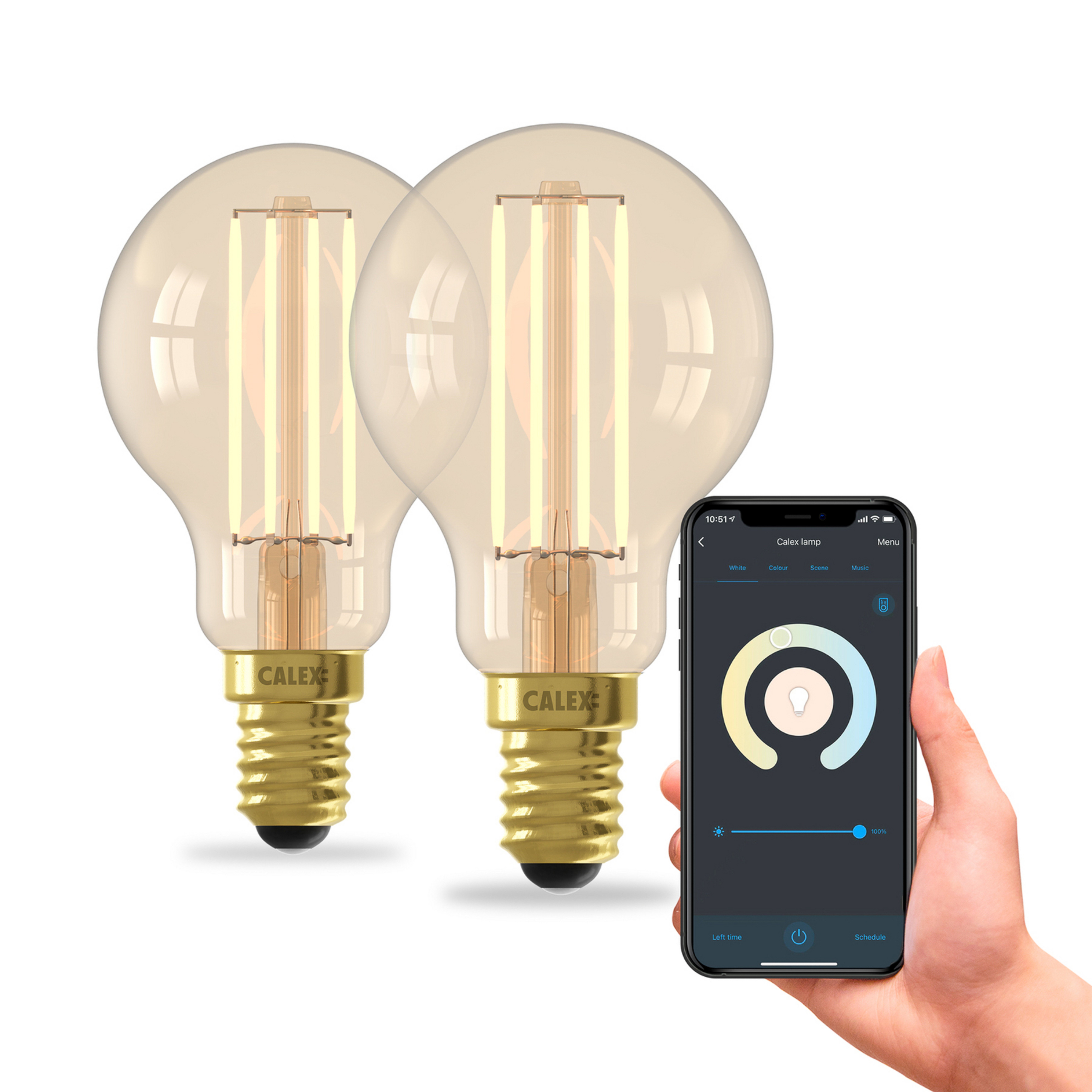 Calex Smart E14 P45 4,5W 1800-3000K ściemniany złoty 2szt