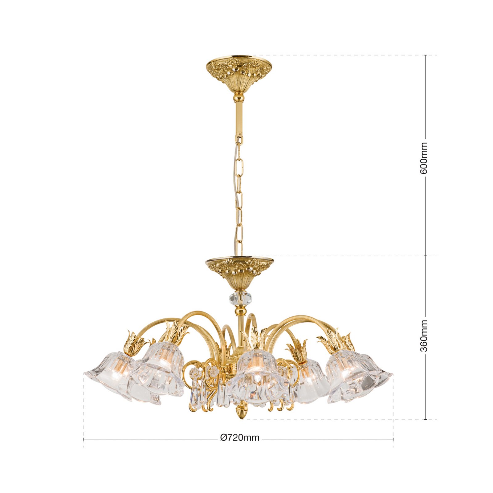 Kaisa glossy gold ceiling light with 8 bulbs