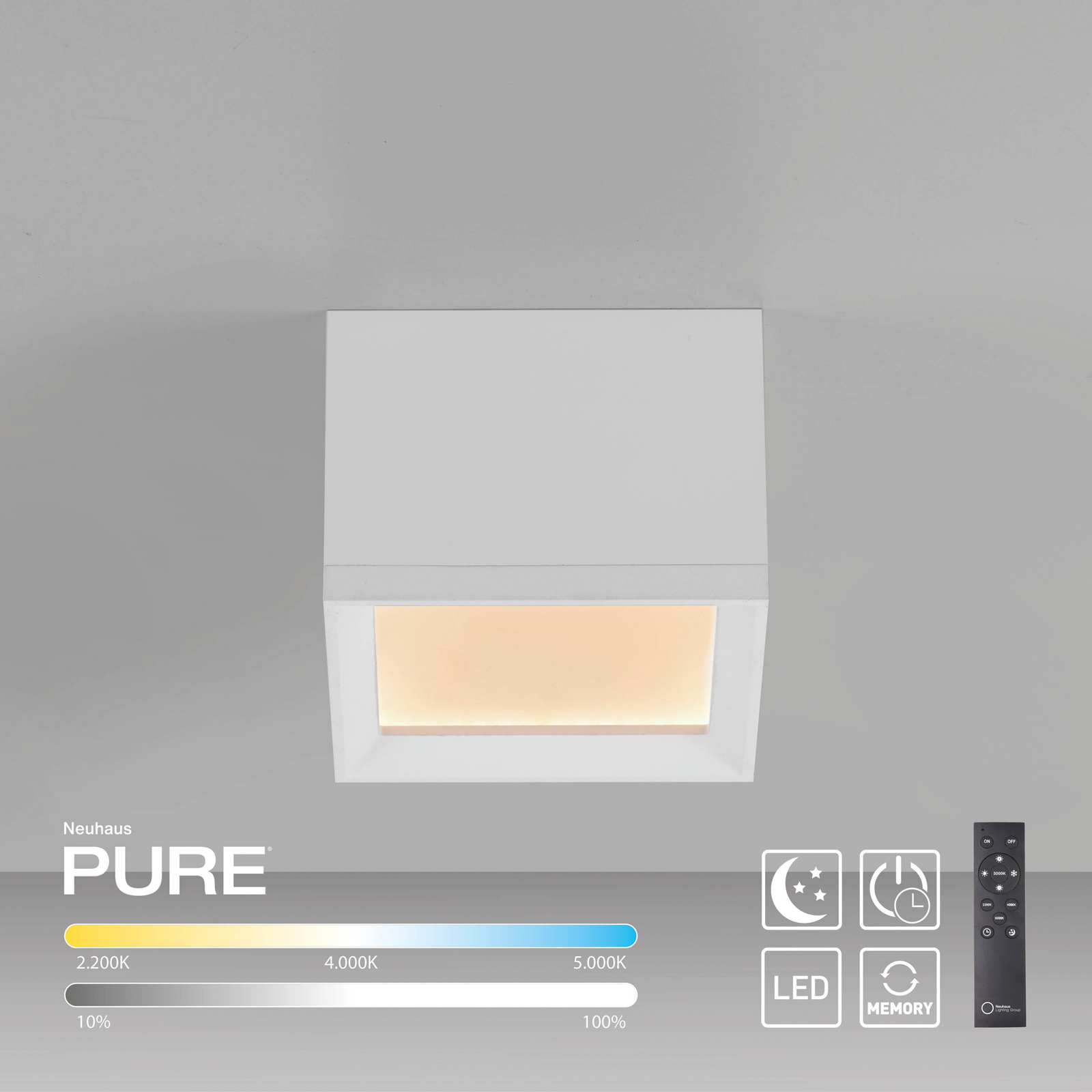 LED-stropna svetilka PURE Manhatten, bela, 1-žarilna, CCT