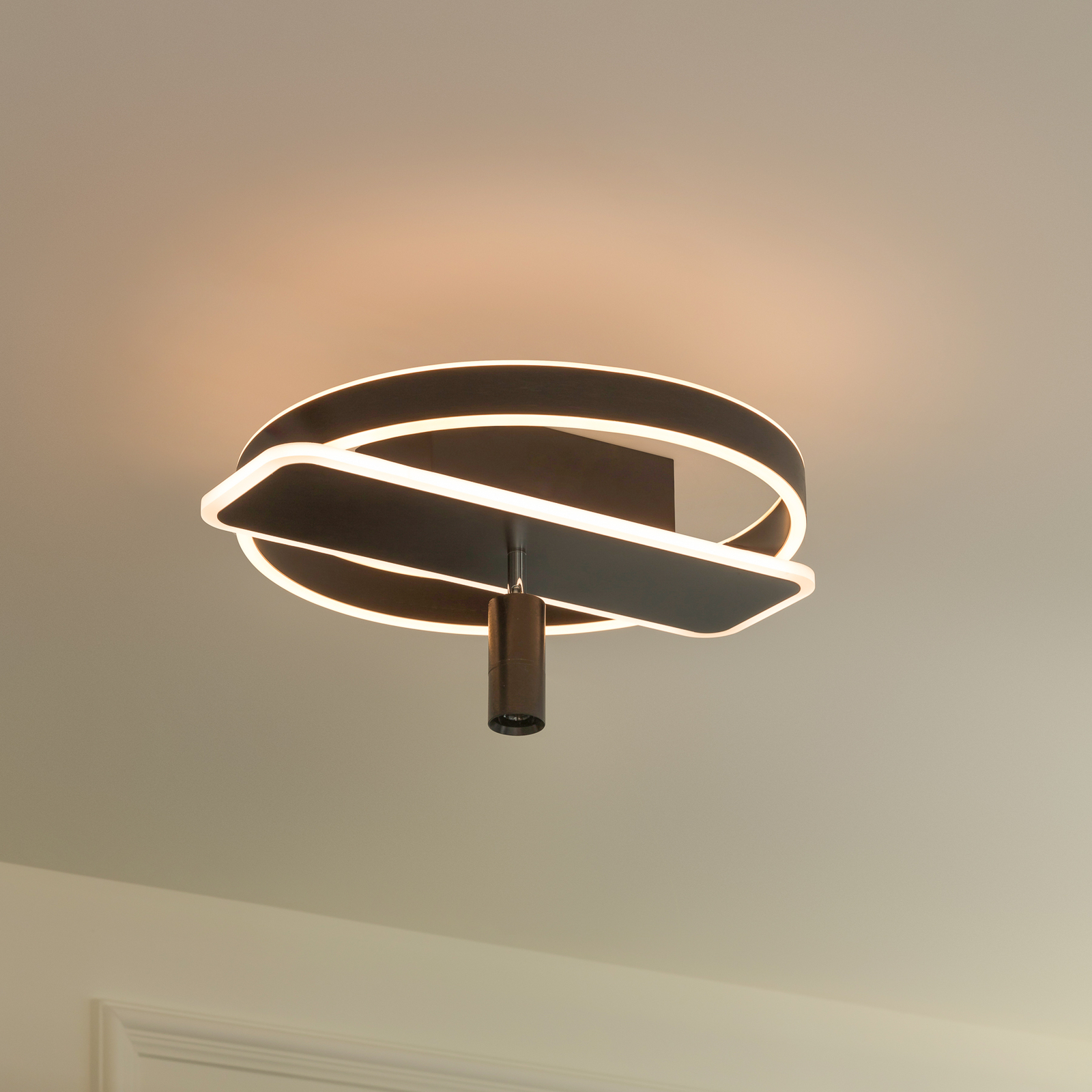 Lucande Damivan Candeeiro de teto LED, redondo, preto
