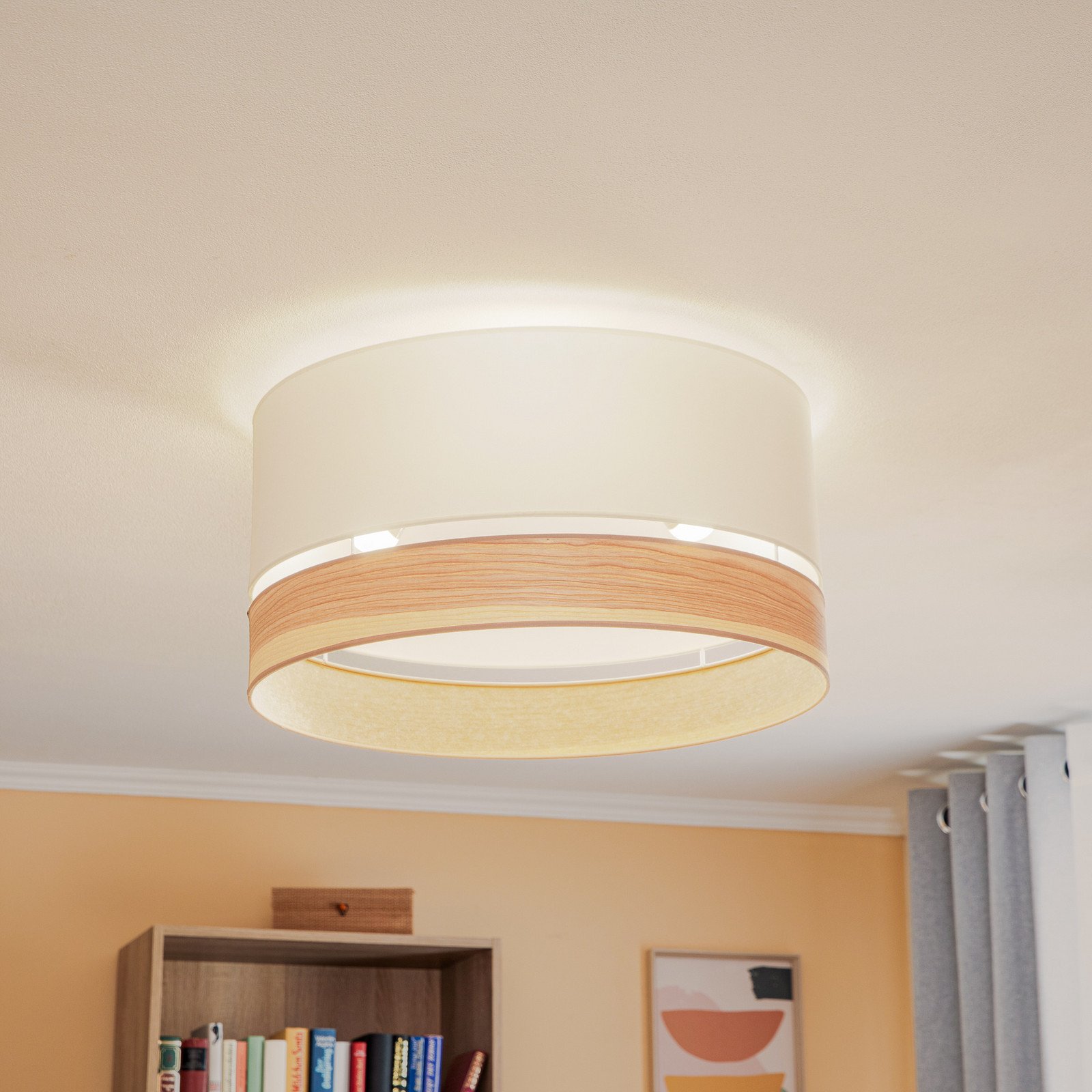 Euluna Levo plafonieră Ø 60 cm frasin/ecru - Camera de zi / sufragerie - frasin ecru - Țesătură / Textil
