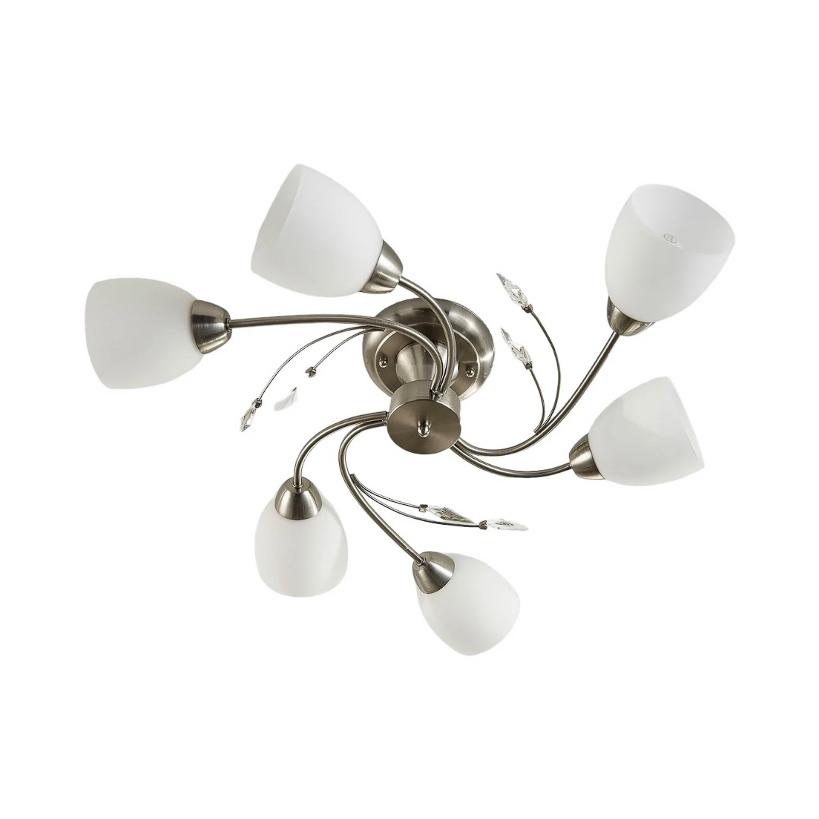 Plafón Lindby Tatas, Ø 64 cm, níquel, 6 luces, cristal
