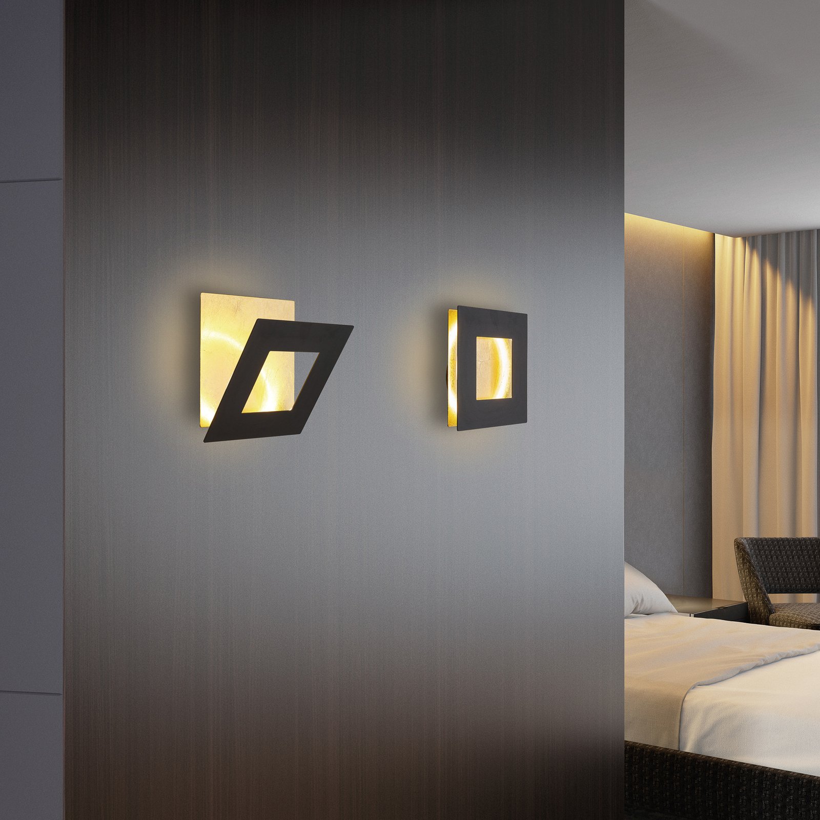 Candeeiro de parede LED Dalia, preto/dourado, 22 x 22 cm, alumínio