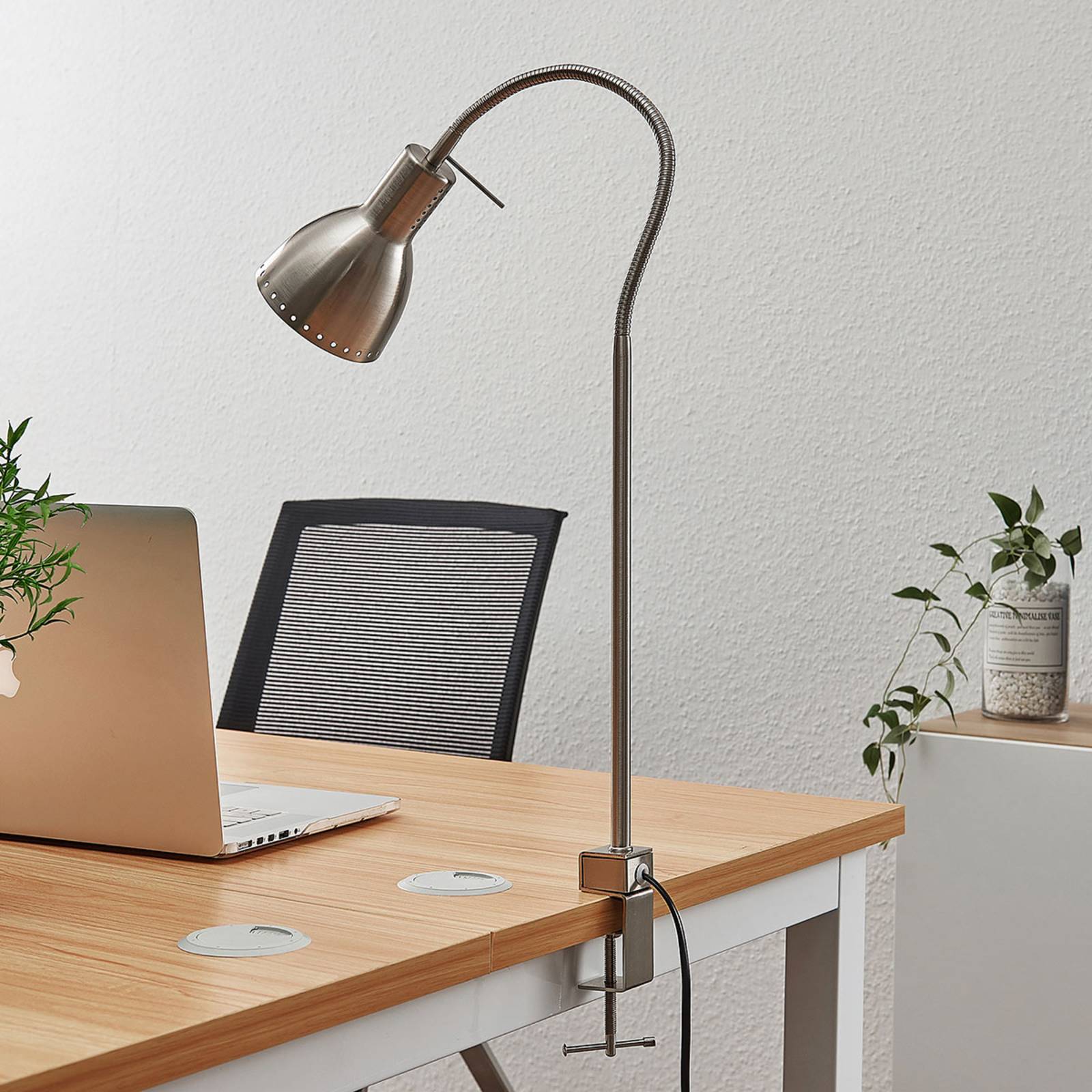 Lindby Lampe à pince Triska bras flexible nickel satiné