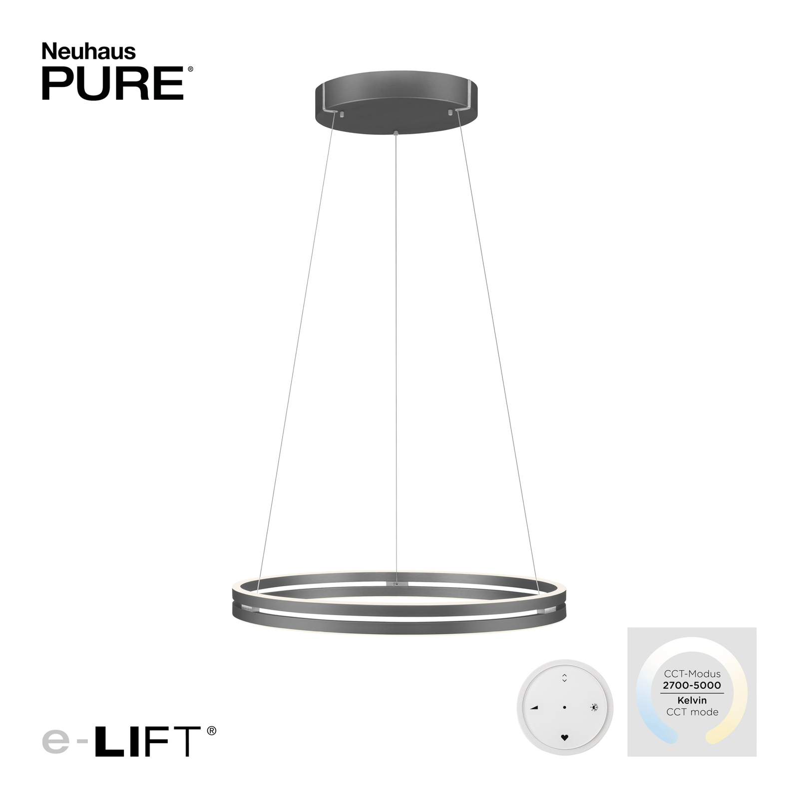 PURE E-Loop LED-hængelampe, CCT, grå