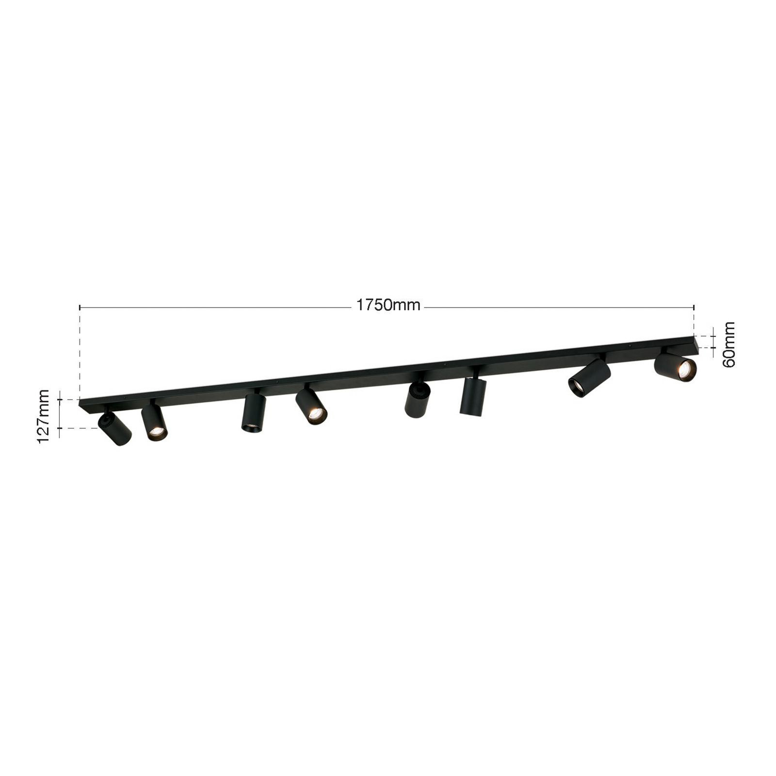 Spot pour plafond Sean, noir, à 8 lampes, acier, aluminium, GU10