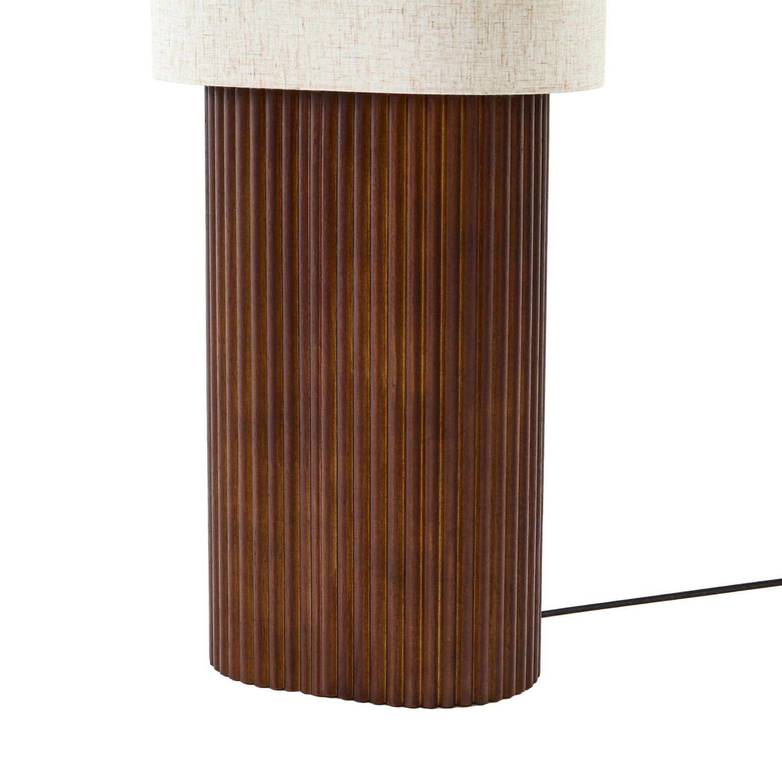Kimiko gulvlampe, valnøddetræ, tekstil, højde 100 cm, E27 – Lindby