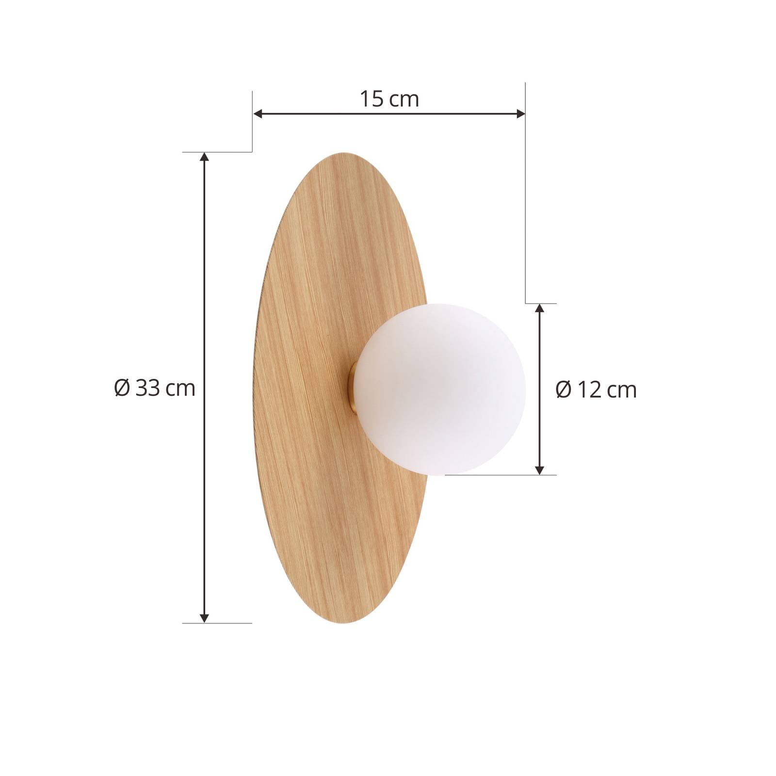Kinkiet Lindby Zain, kolor drewna/biały, szkło, Ø 33 cm, G9
