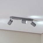 Spot pour plafond Livia, gris, 52 cm, à 3 lampes, métal, GU10