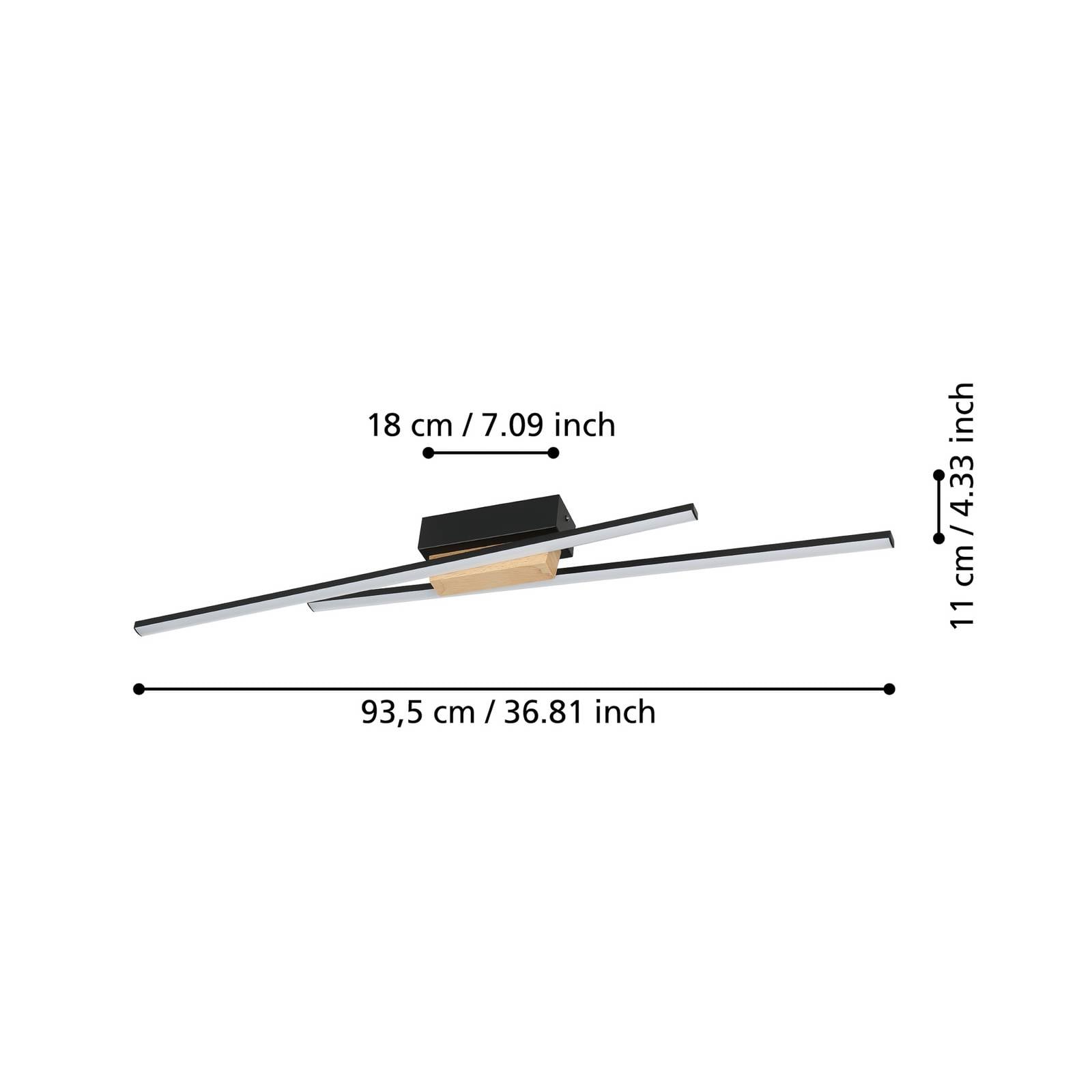  Eglo Eglo Panagria Led Ceiling Light, Black With Wood Detail 