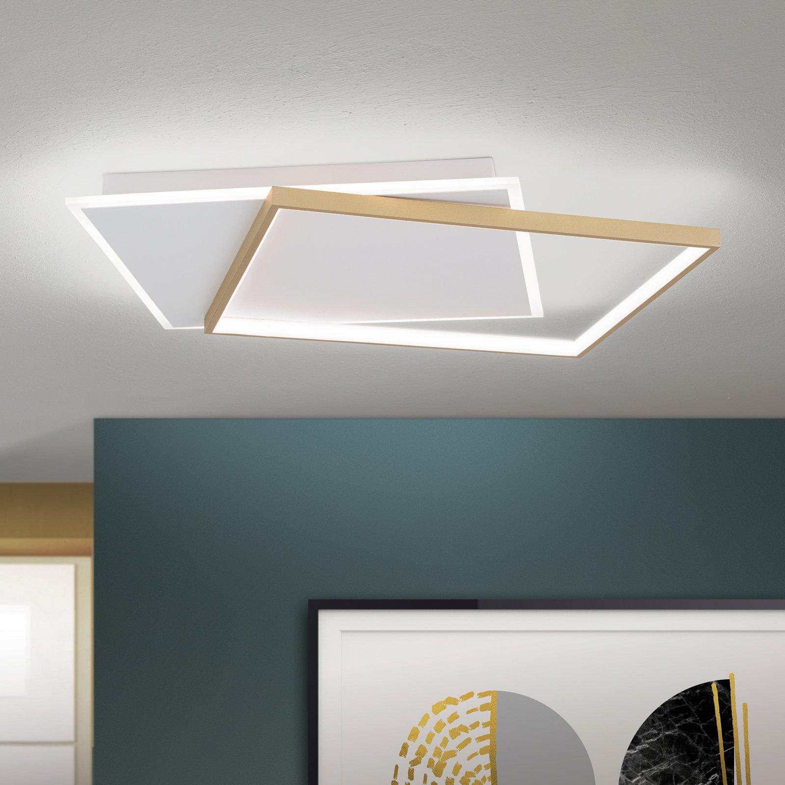 LED-taklampe Emanuel, hvit/gull