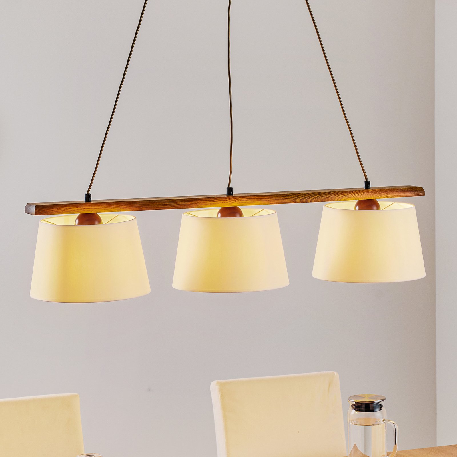 Sweden hanging light, three-bulb, rustic oak