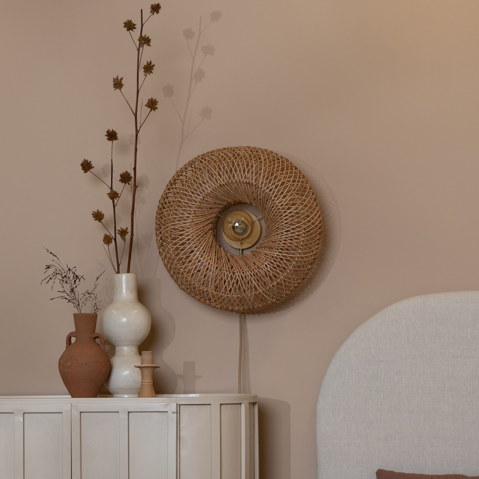 GOOD & MOJO Wandlampe Arizona, natur, Ø 50 cm Bambus Stecker
