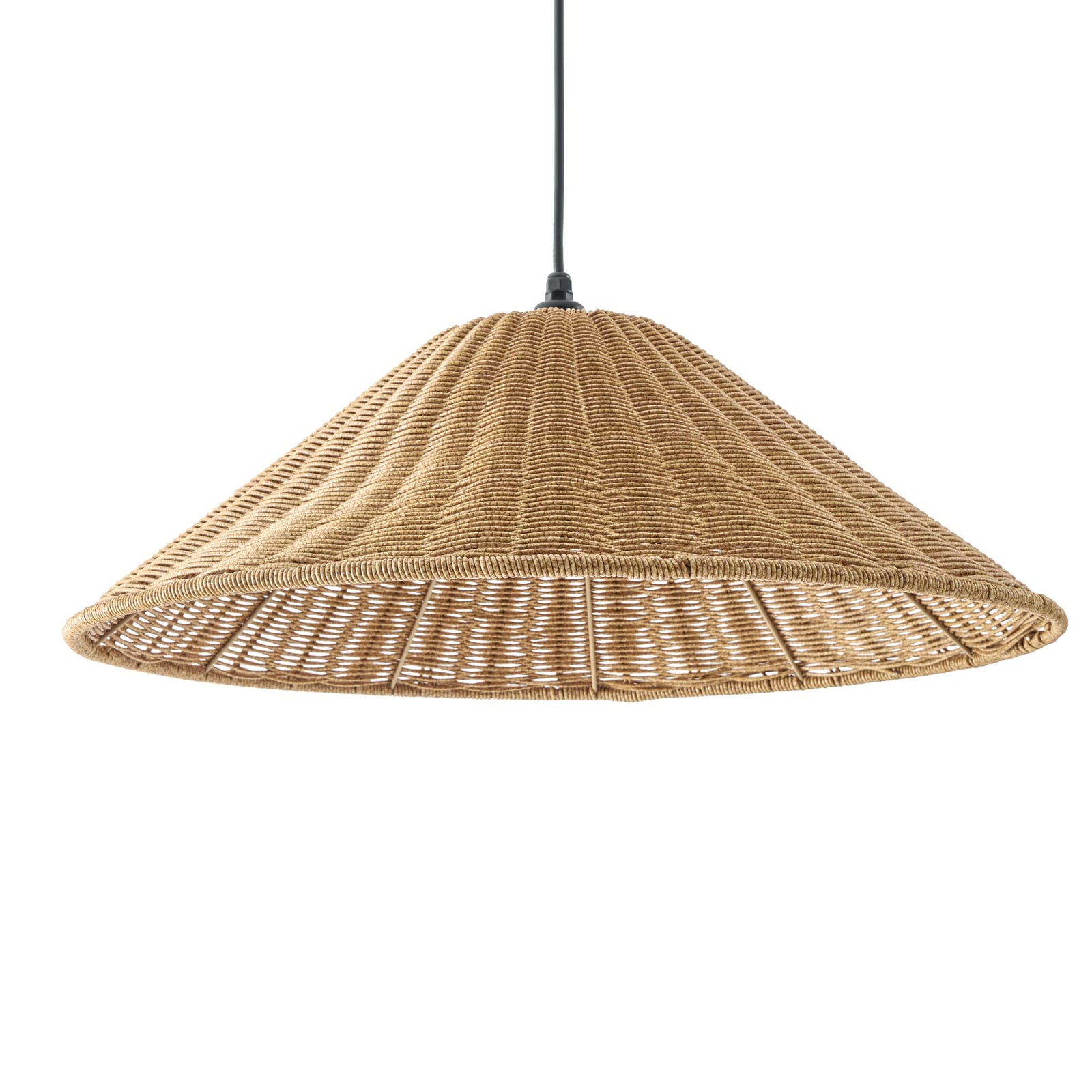 Venkovní stojací lampa Taniola, 195 cm, E27, kuželovitá, ratan, IP44 - Lucande