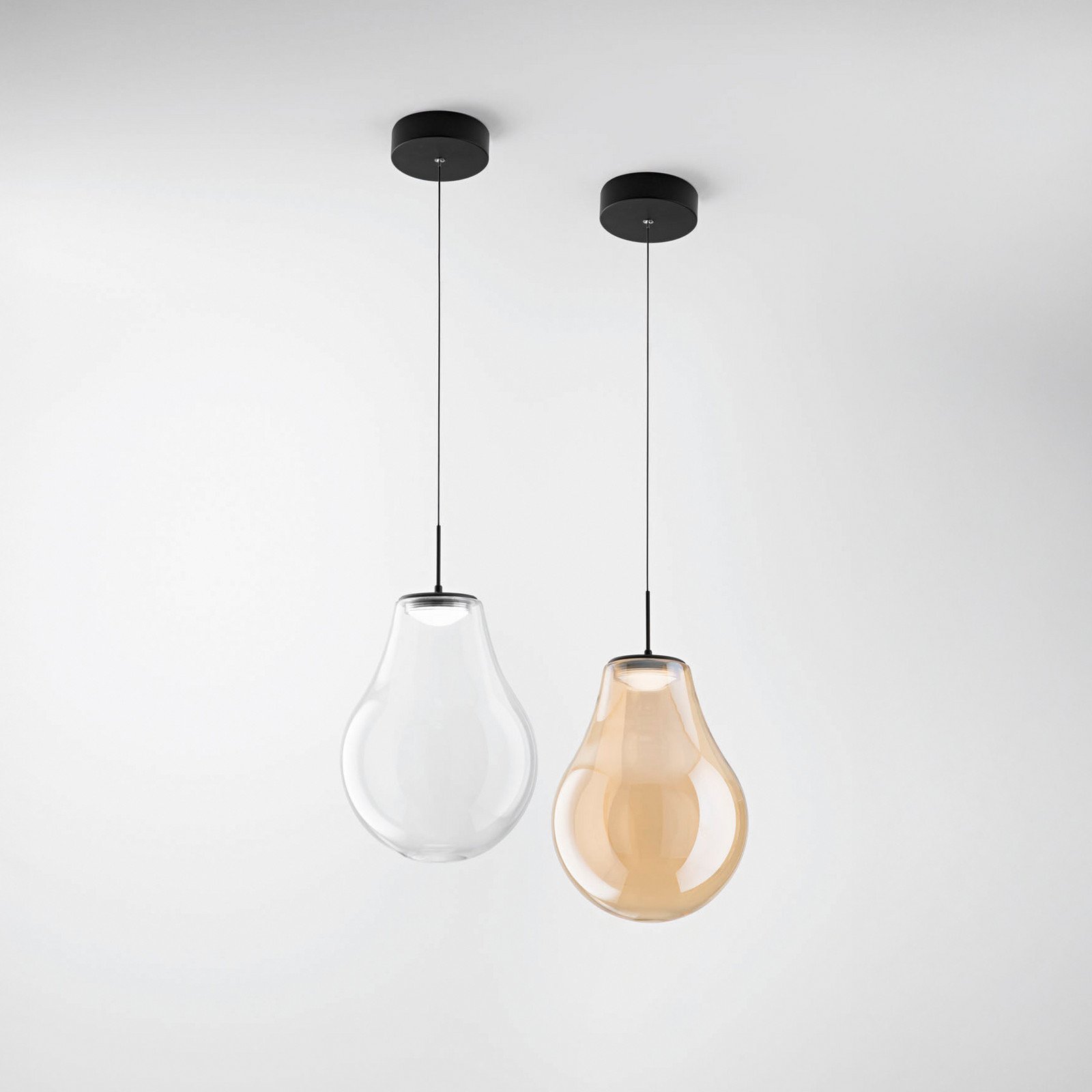 Fabas Luce Lampă suspendată LED Noa chihlimbar sticlă Ø 25 cm CCT dimabilă - Camera de zi / sufragerie - Modern - chihlimbar negru