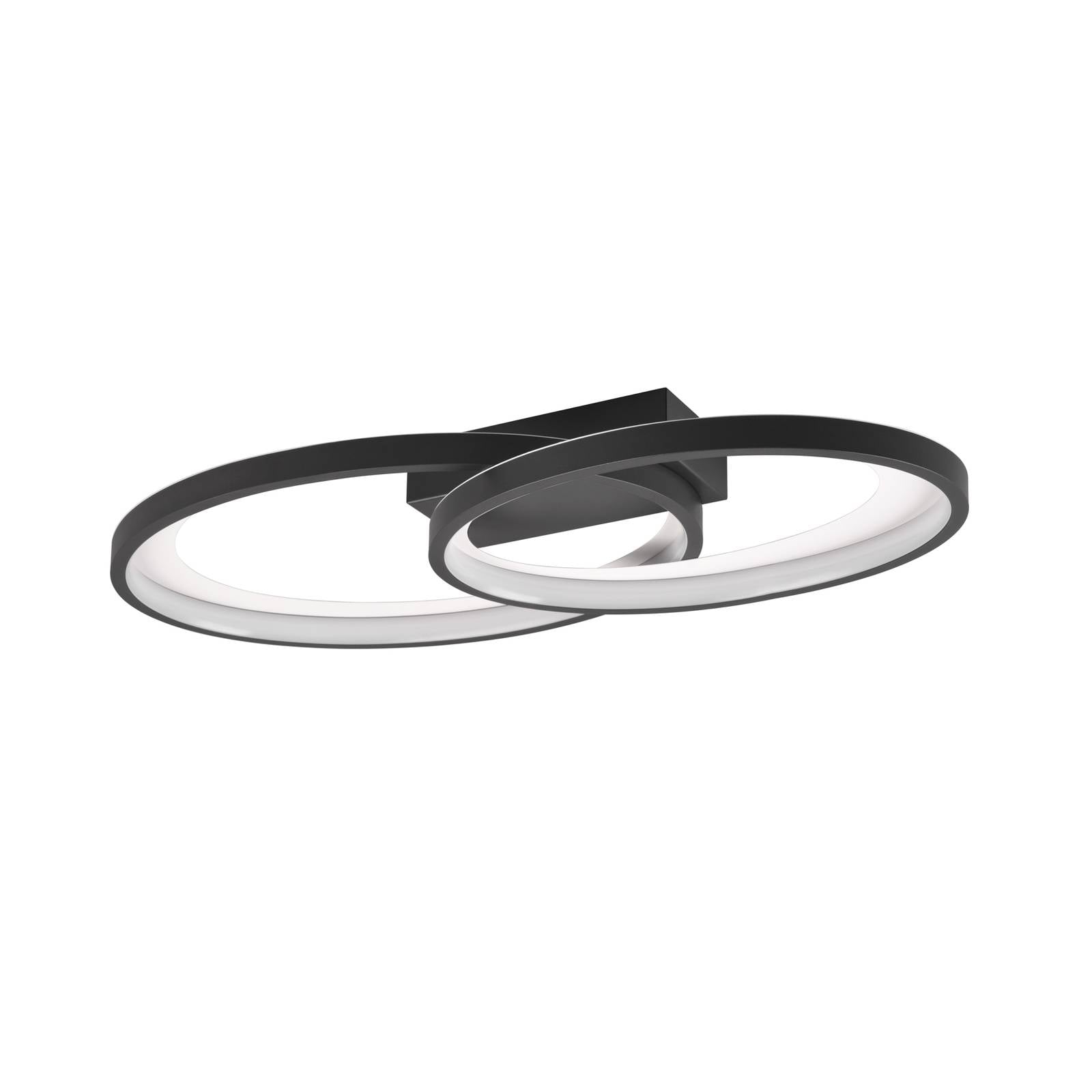 Reality Leuchten - Große led Deckenleuchte malaga 2 Ringe Schwarz - 57cm lang