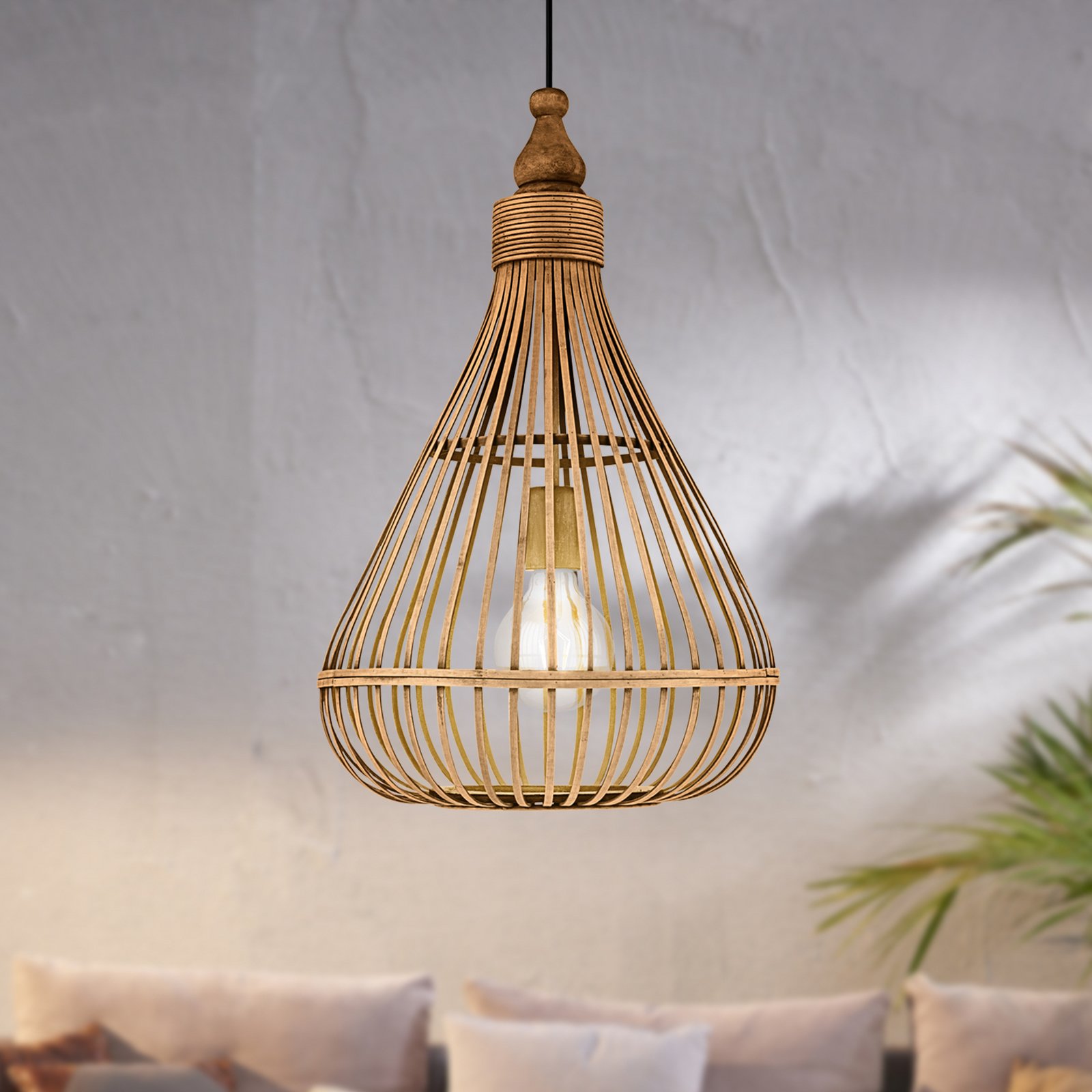 Amsfield függő lámpa bambuszból, körte alakú