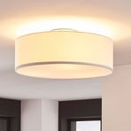 Lindby taklampa Sebatin, Ø 40 cm, vit, tyg, E27