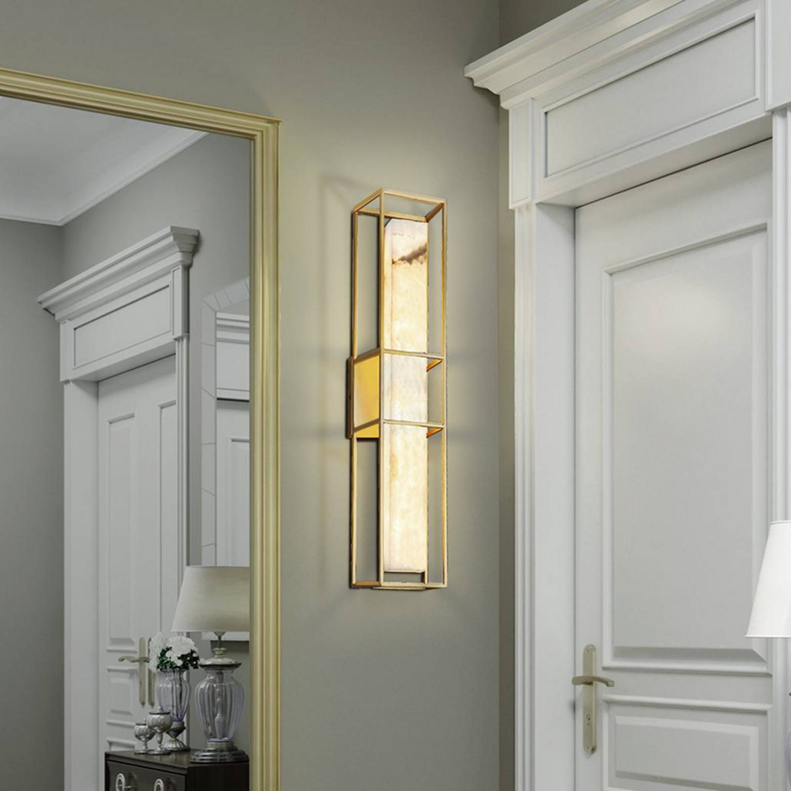 LED-Außenwandlampe BLAKLEY, gold/alabaster, Höhe 61 cm, IP44 günstig online kaufen