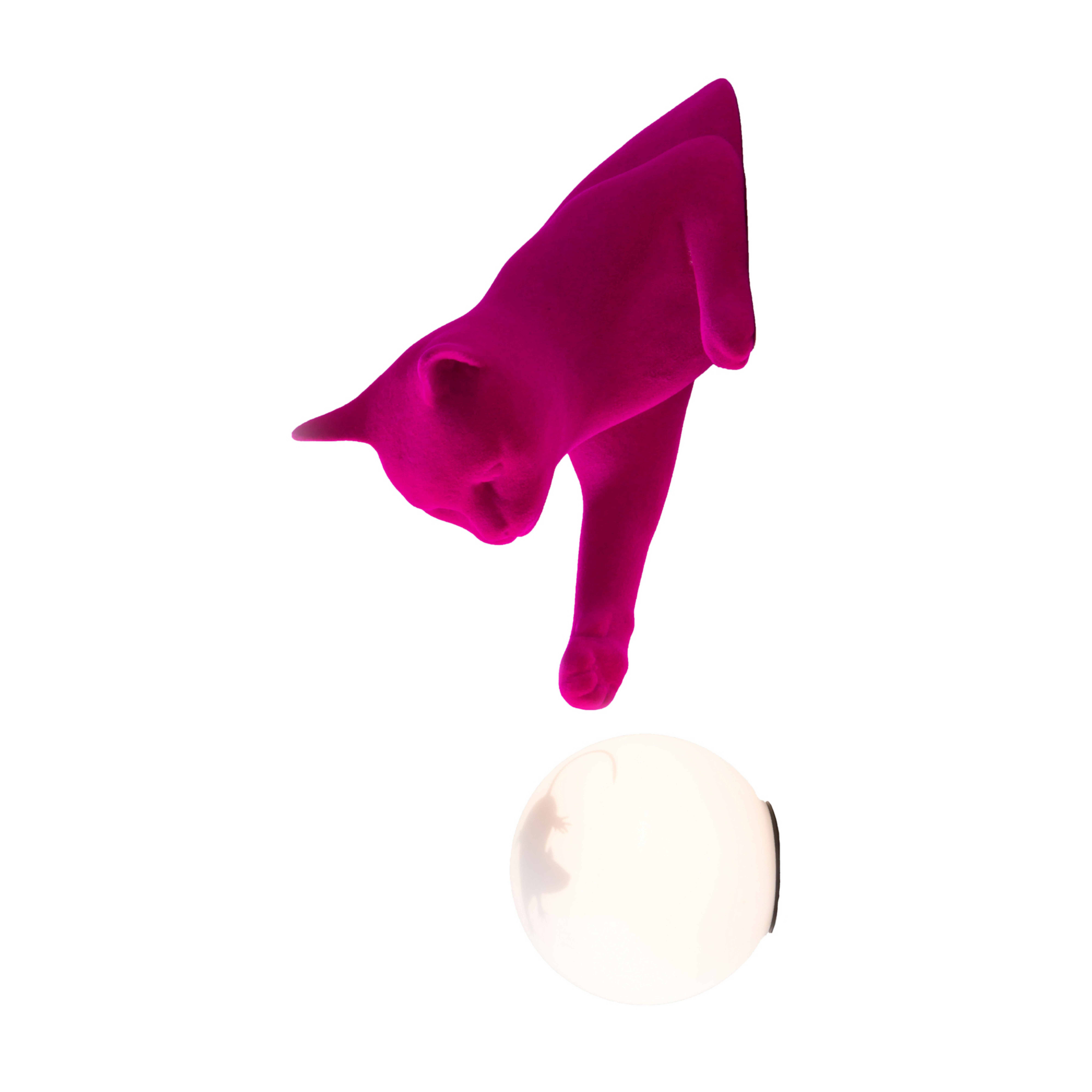 Karman seinävalaisin Maoo, keraaminen fuksia, lasi, kissafiguuri