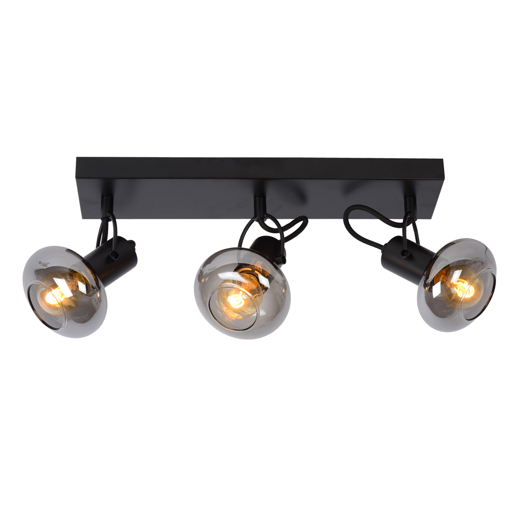 Lucide Madee takspot svart/r?yk, 3 lyskilder - dimbar - moderne spotter i tak - takspot Stue / spisestue - metall, glass