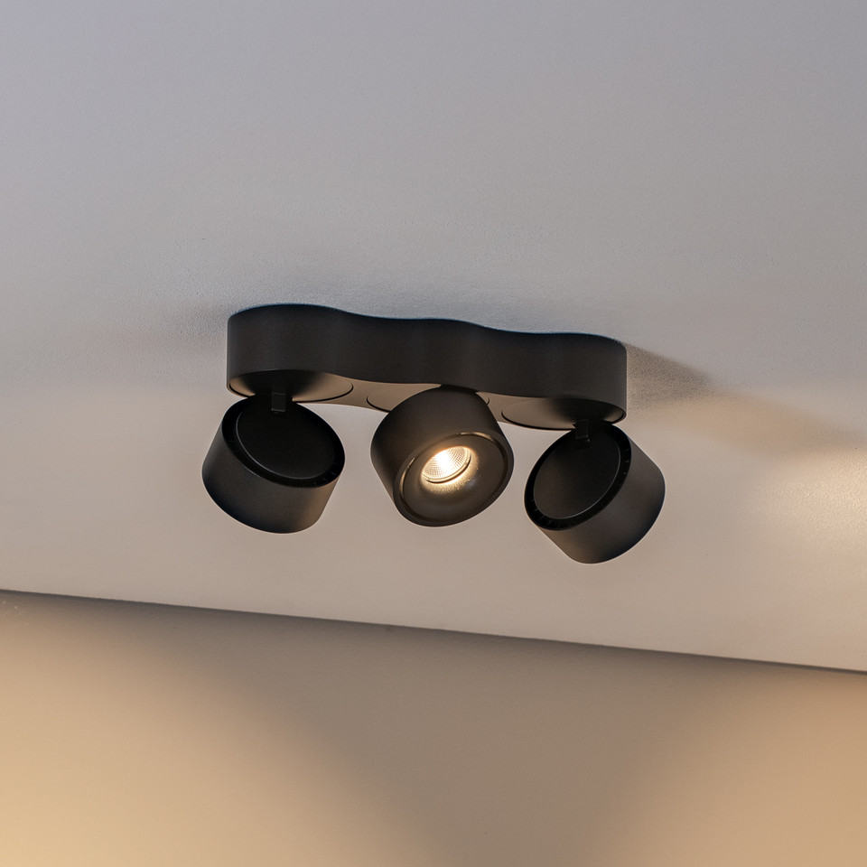 Arcchio Rotari 3 LED-spotlight för ytmontering 3x8, svart från Arcchio