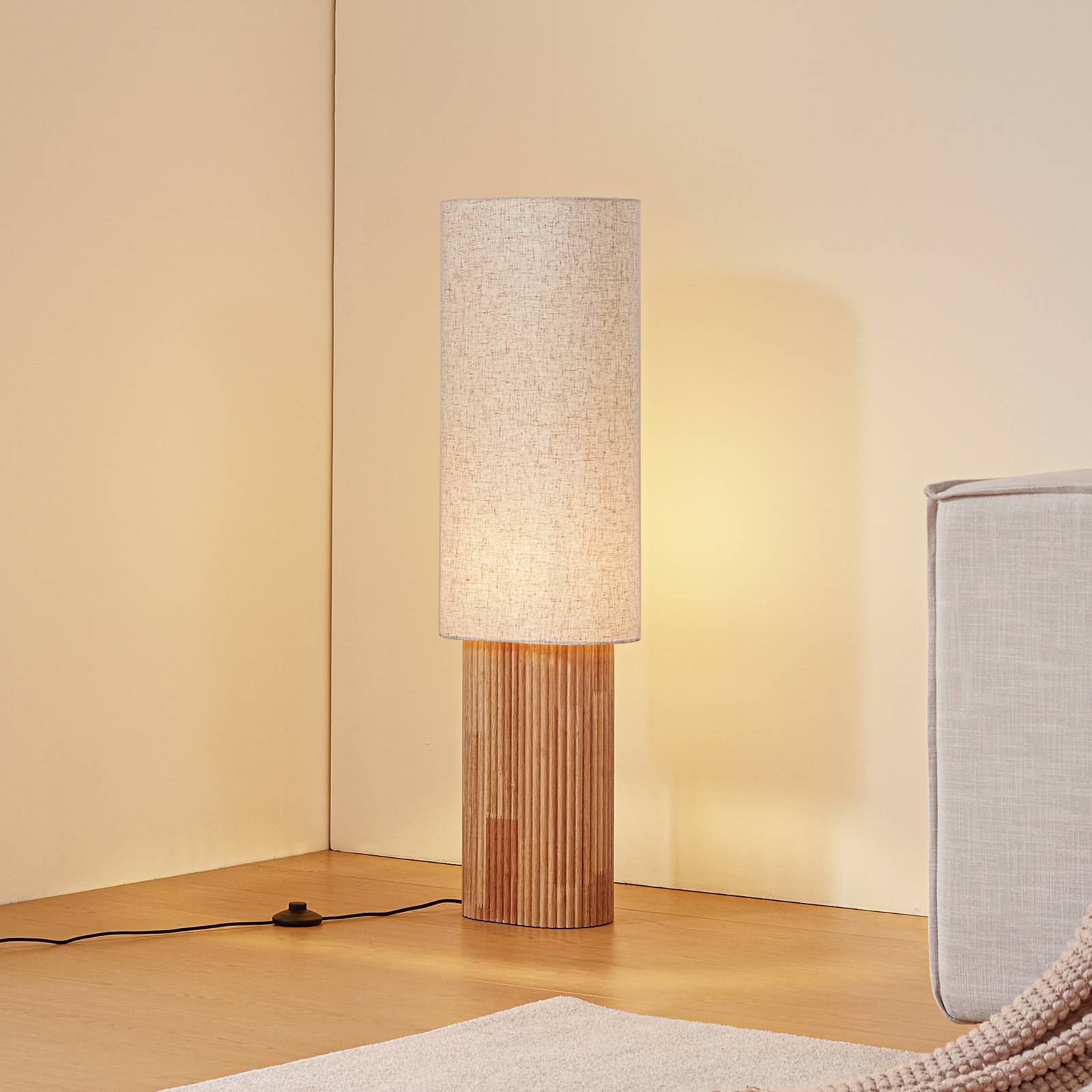 Lindby Stehleuchte Kimiko, Höhe 100 cm, Holz, Papier, E27 günstig online kaufen